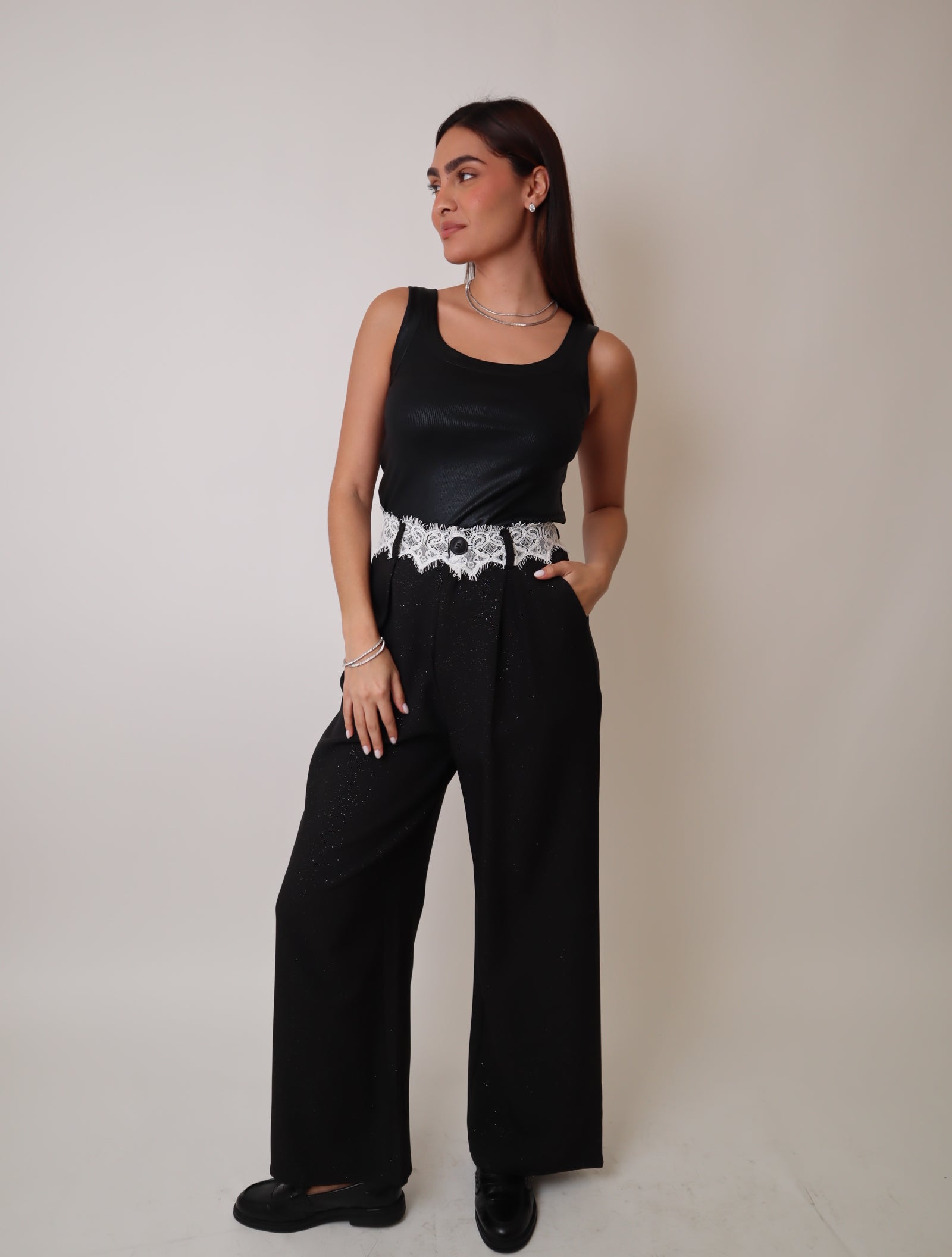Black Lace Detail Pant