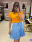 Light Blue Eyelet Pleated Skirt