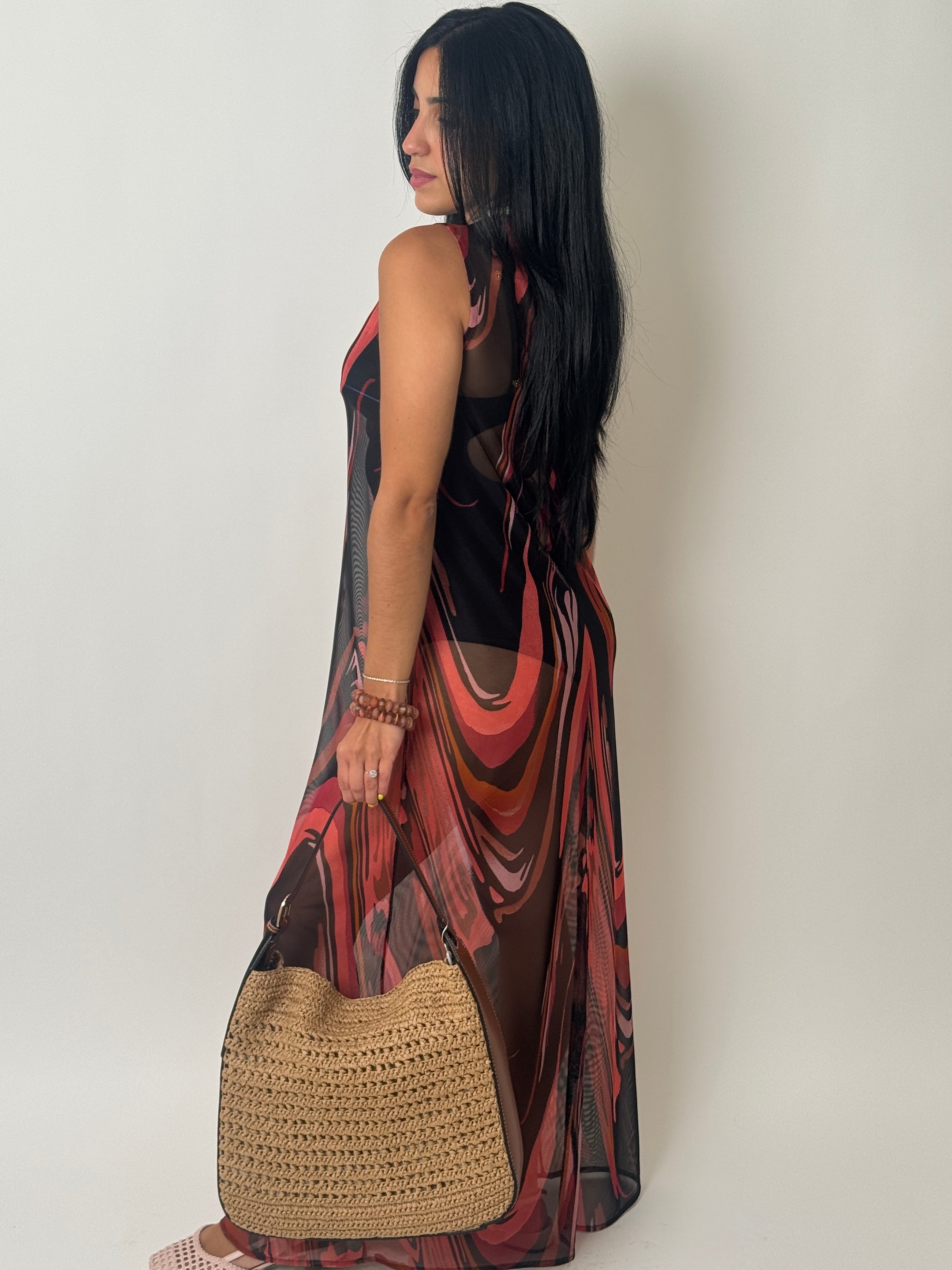 Black & Red Maxi Cover Up