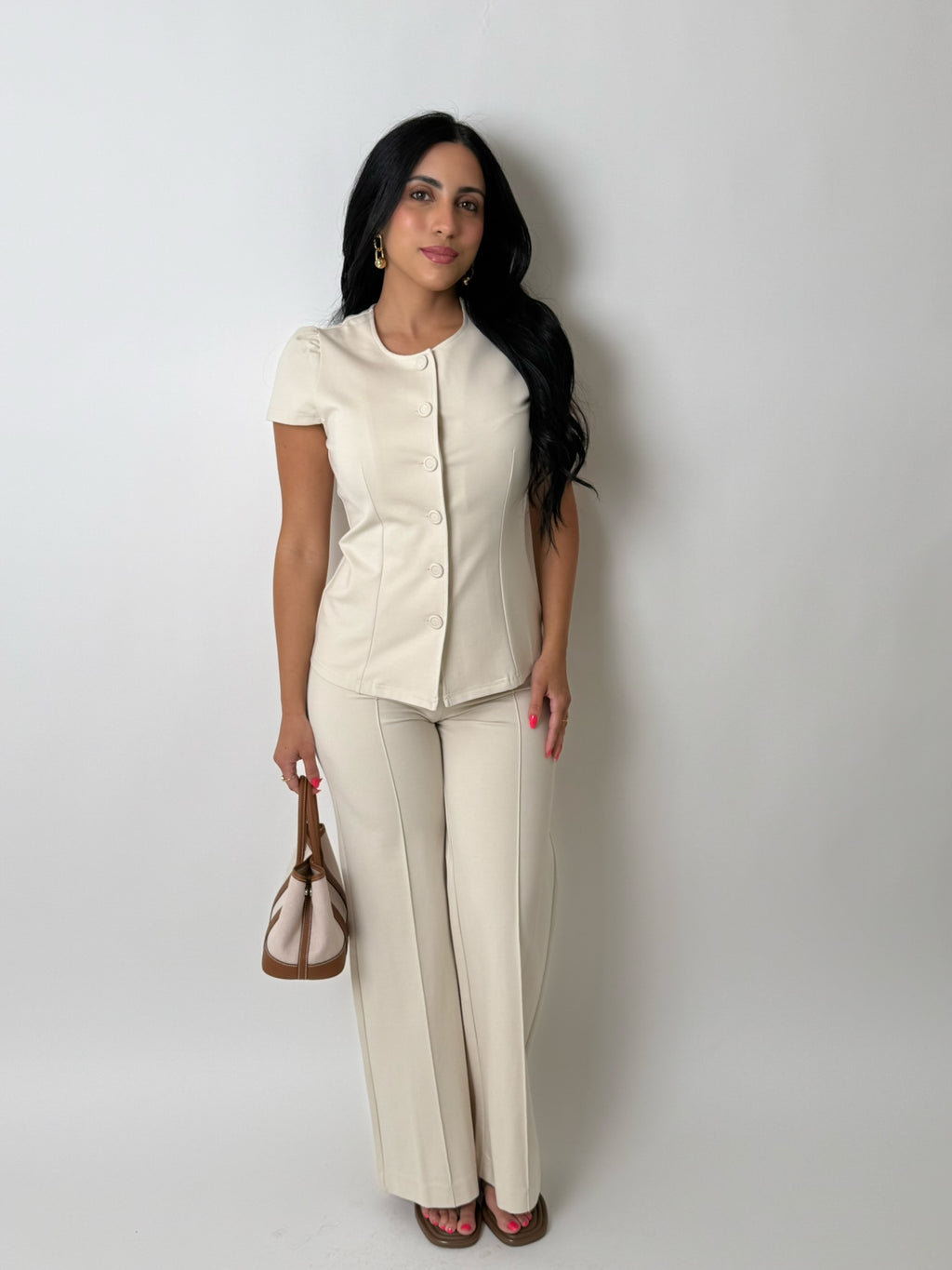Ponte High Rise Pintuck Seam Wide Leg Pants