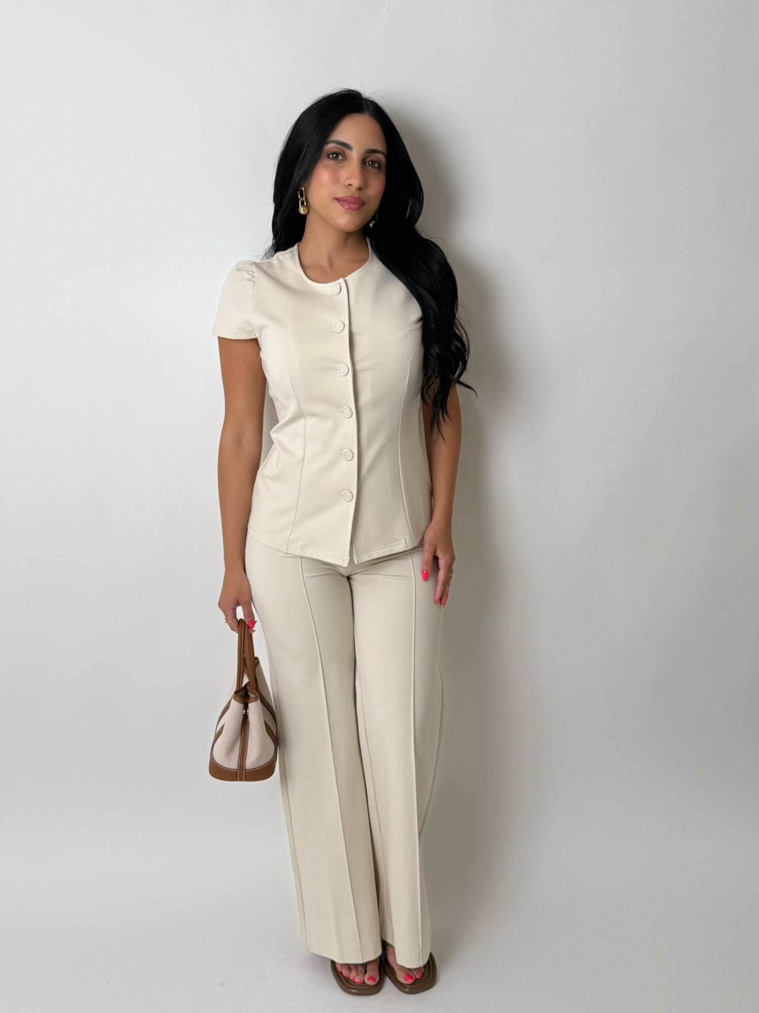 Ponte High Rise Pintuck Seam Wide Leg Pants