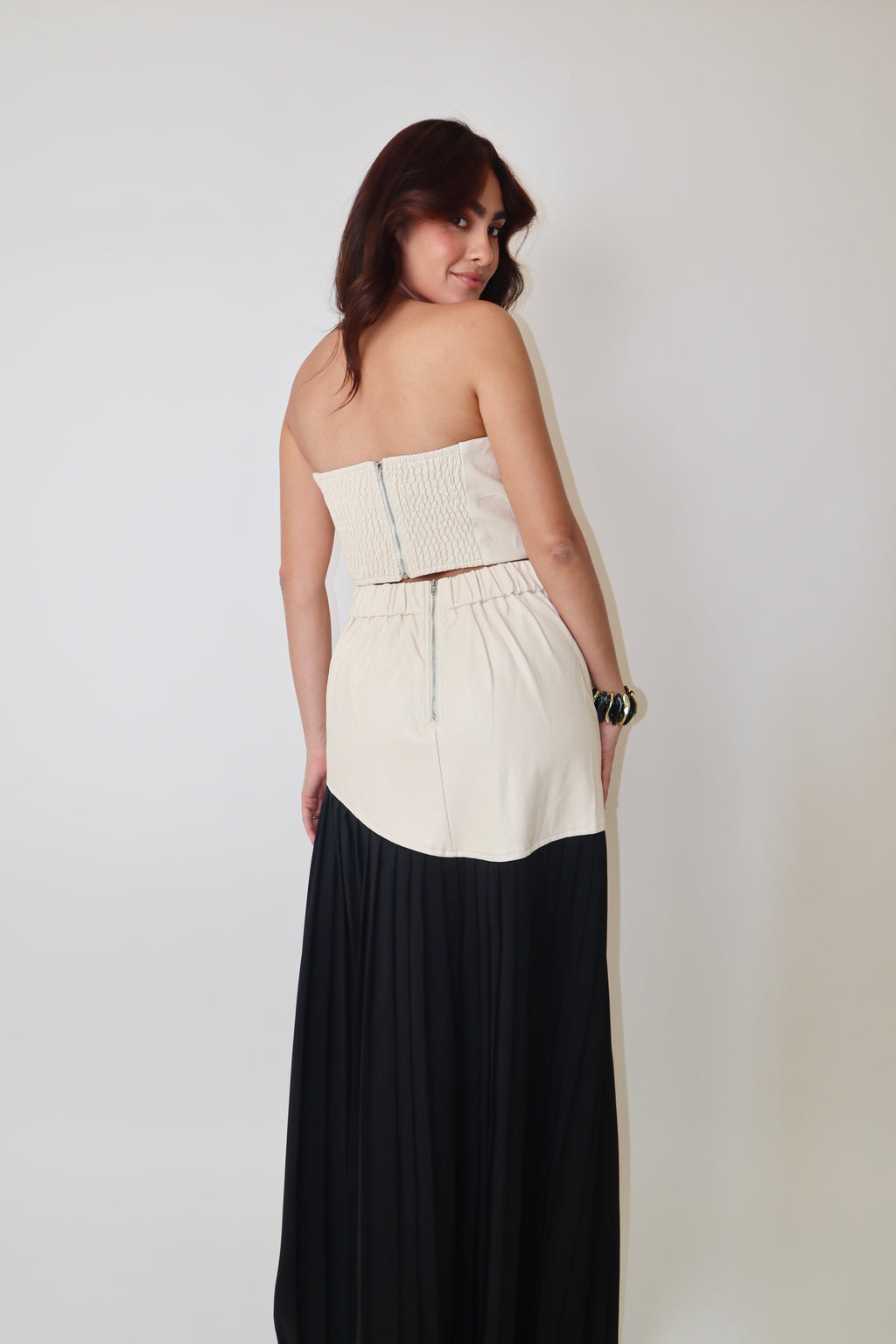 Faux Leather Top & Pleated Skirt Set