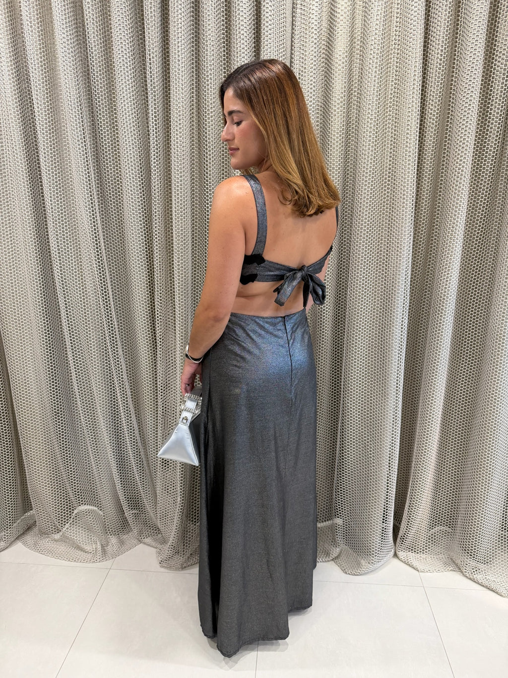 Serena Halter Dress Metallic Black