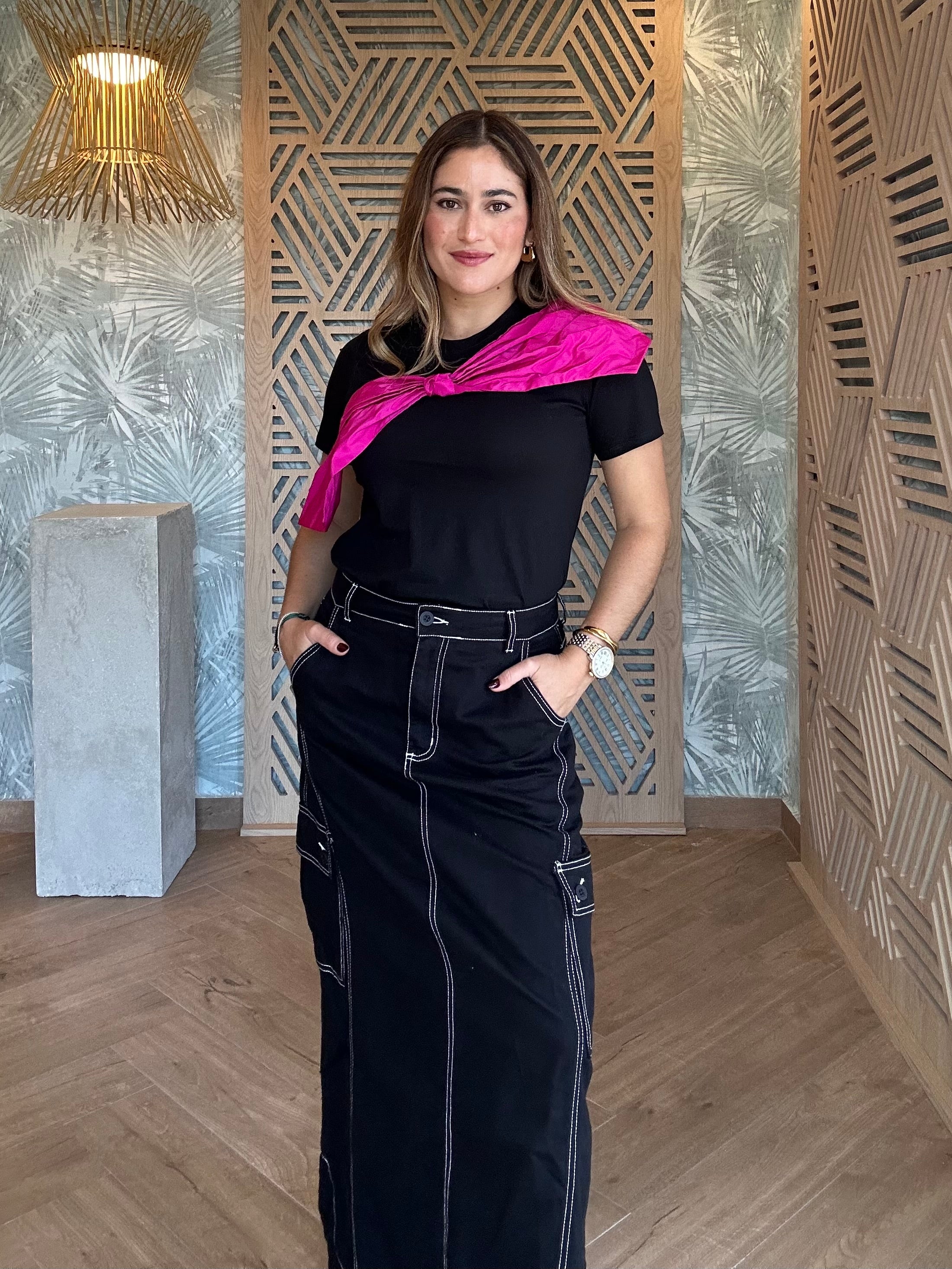 Black Cargo Denim Skirt