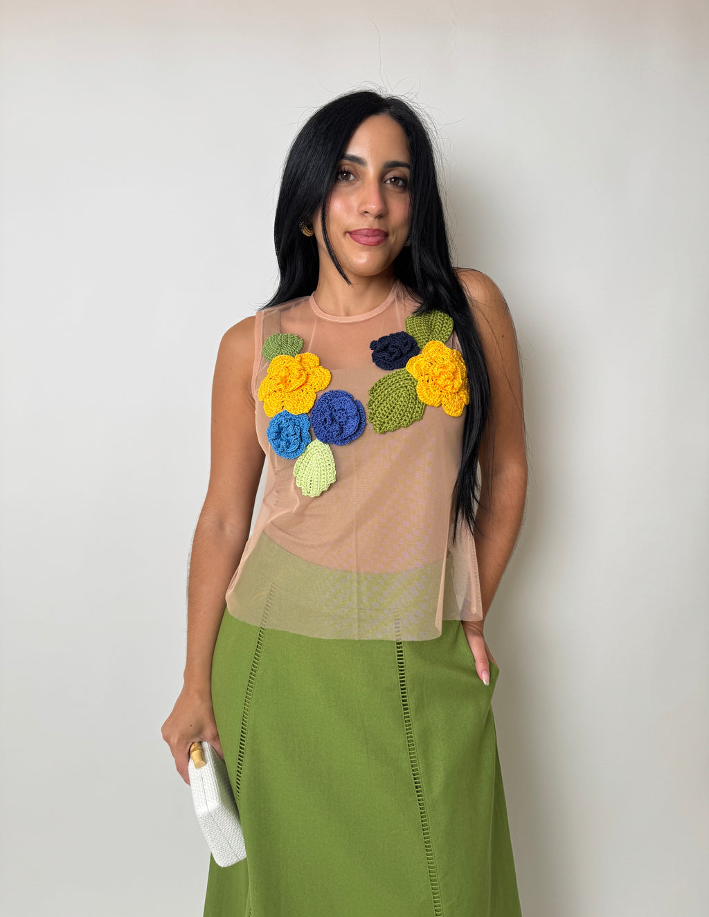 Crochet Multicolor Flowers Mesh Top