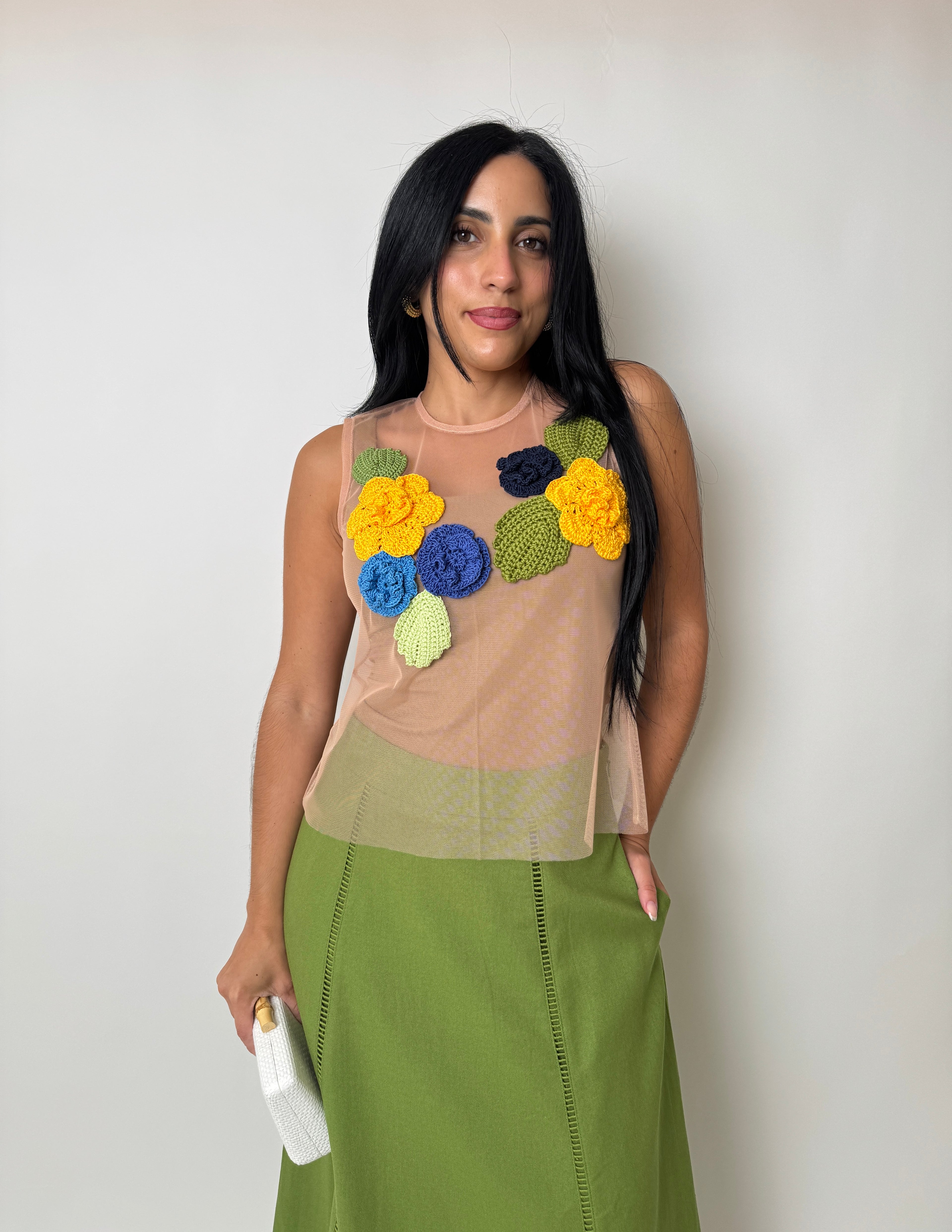 Crochet Multicolor Flowers Mesh Top