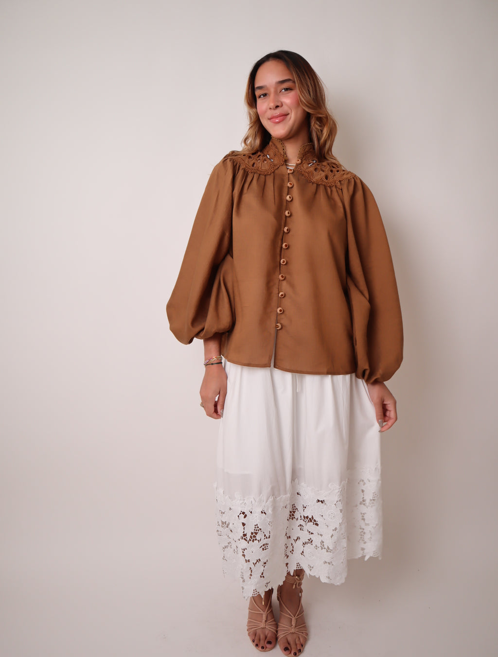 Eyelet Lace Long Sleeve Blouse