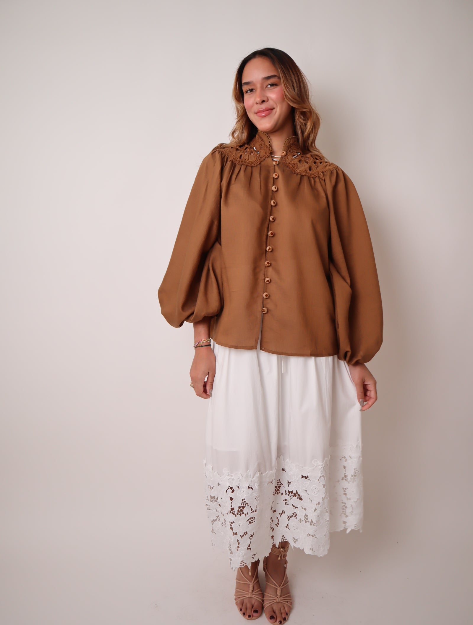 Eyelet Lace Long Sleeve Blouse