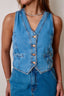 Denim V Neck Buttoned Sleeveless Vest