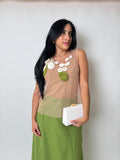 White Crochet Flowers Mesh Top