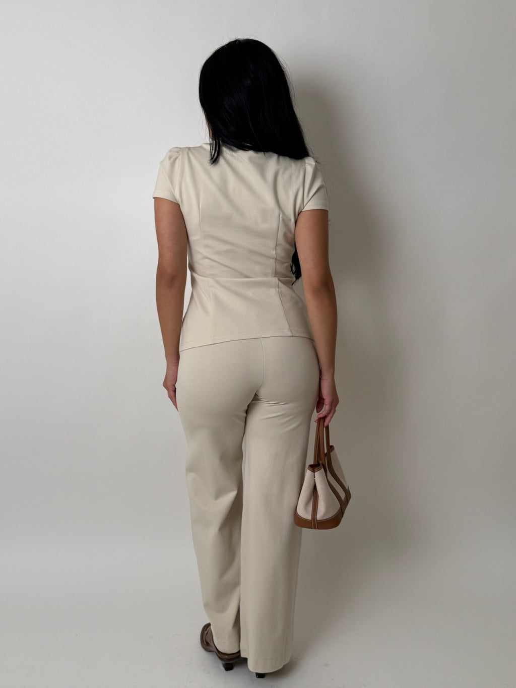 Ponte High Rise Pintuck Seam Wide Leg Pants