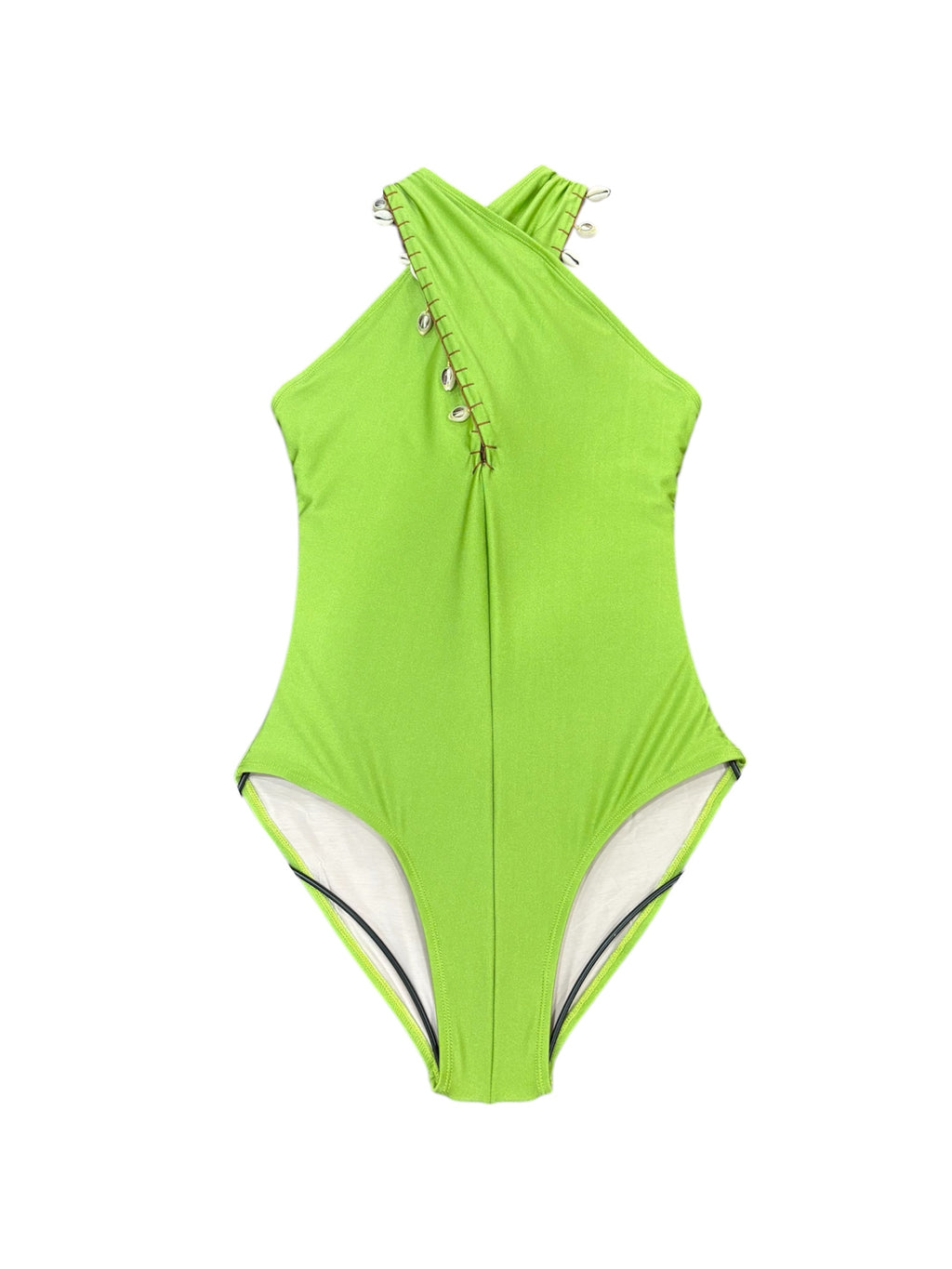 One Piece Green Criss Cross Halter