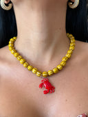 Beaded Crab Charm Necklace Mustard