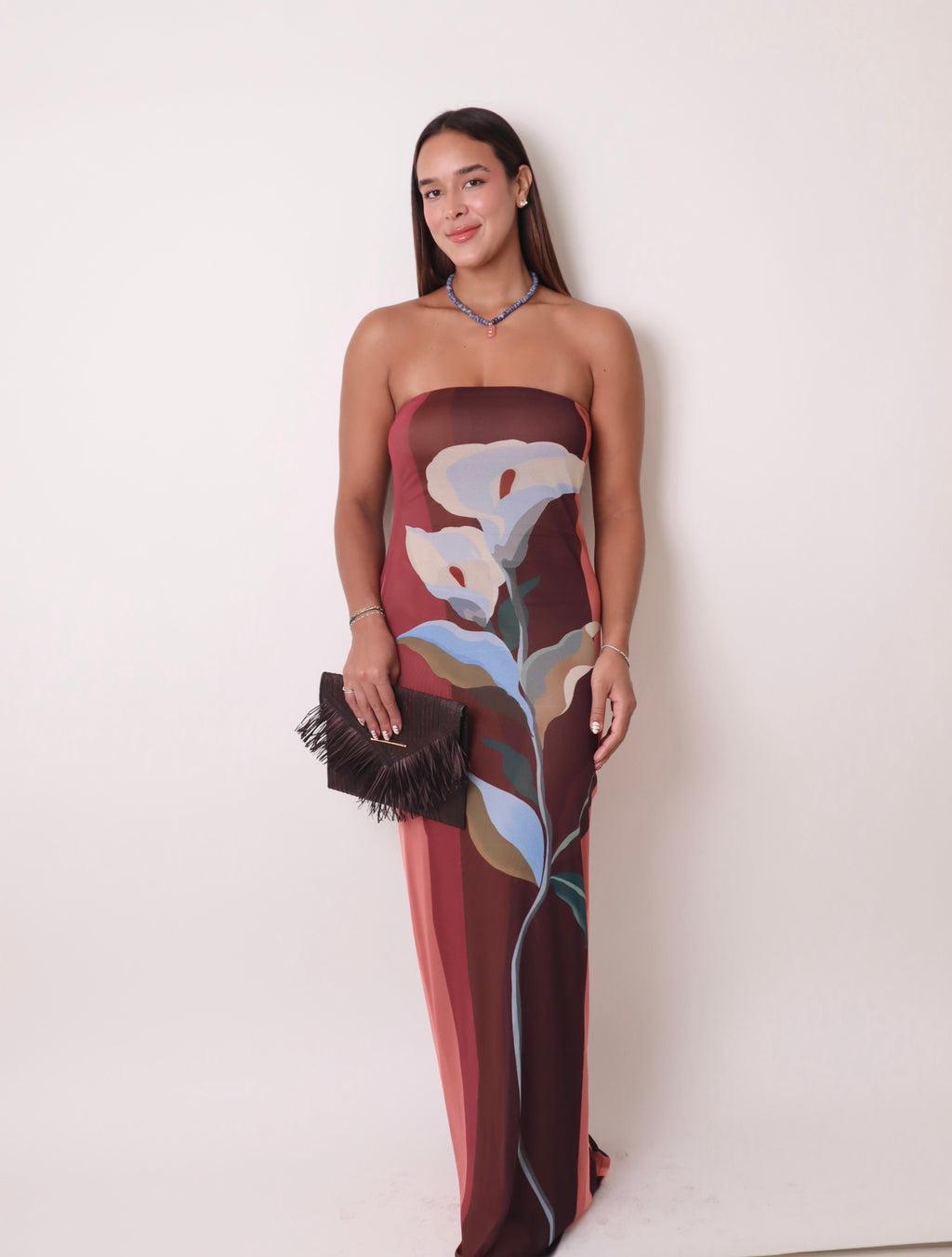 Multicolor Strapless Mesh Maxi Dress