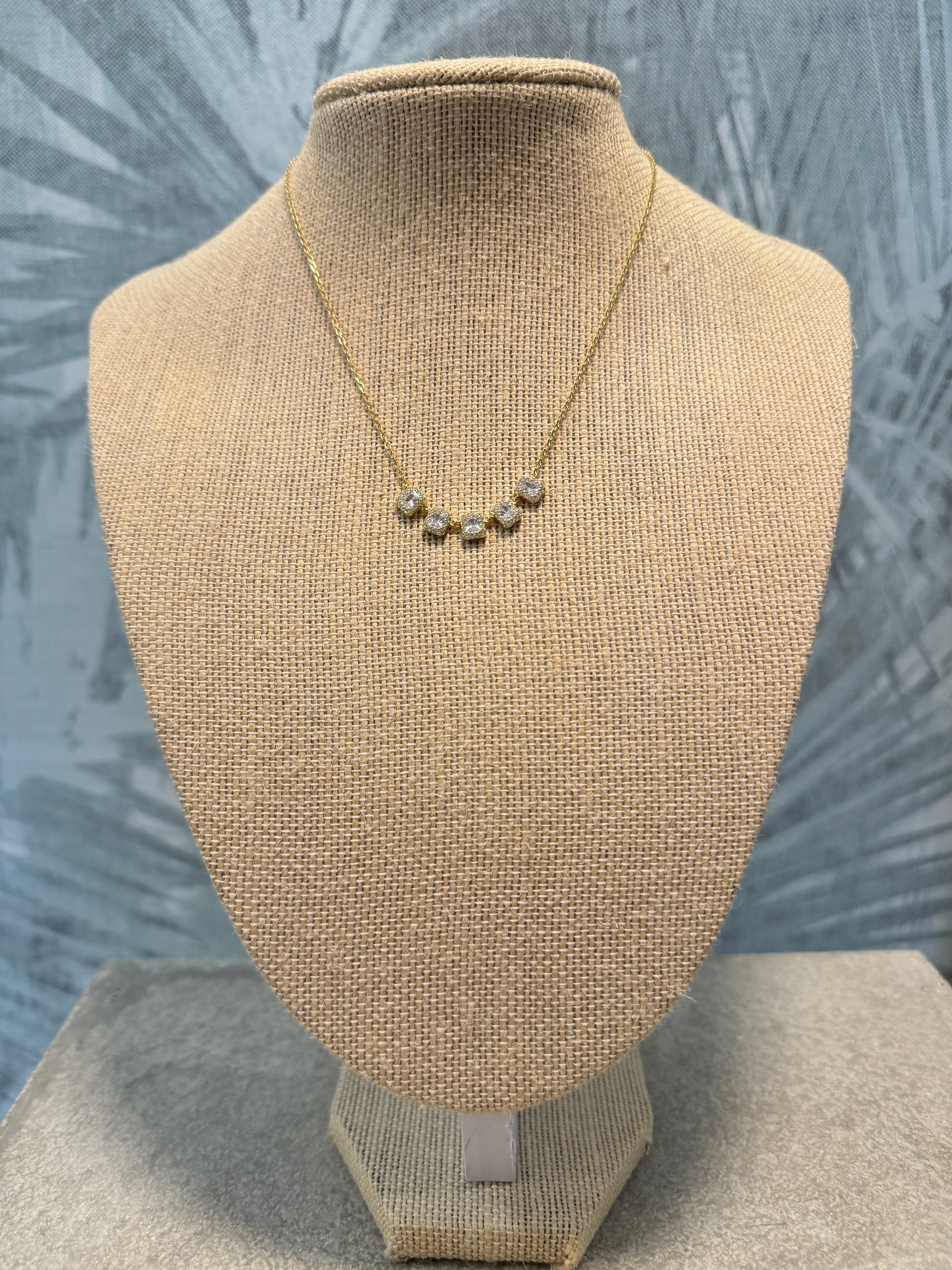 Emerald Cut Cluster Necklace
