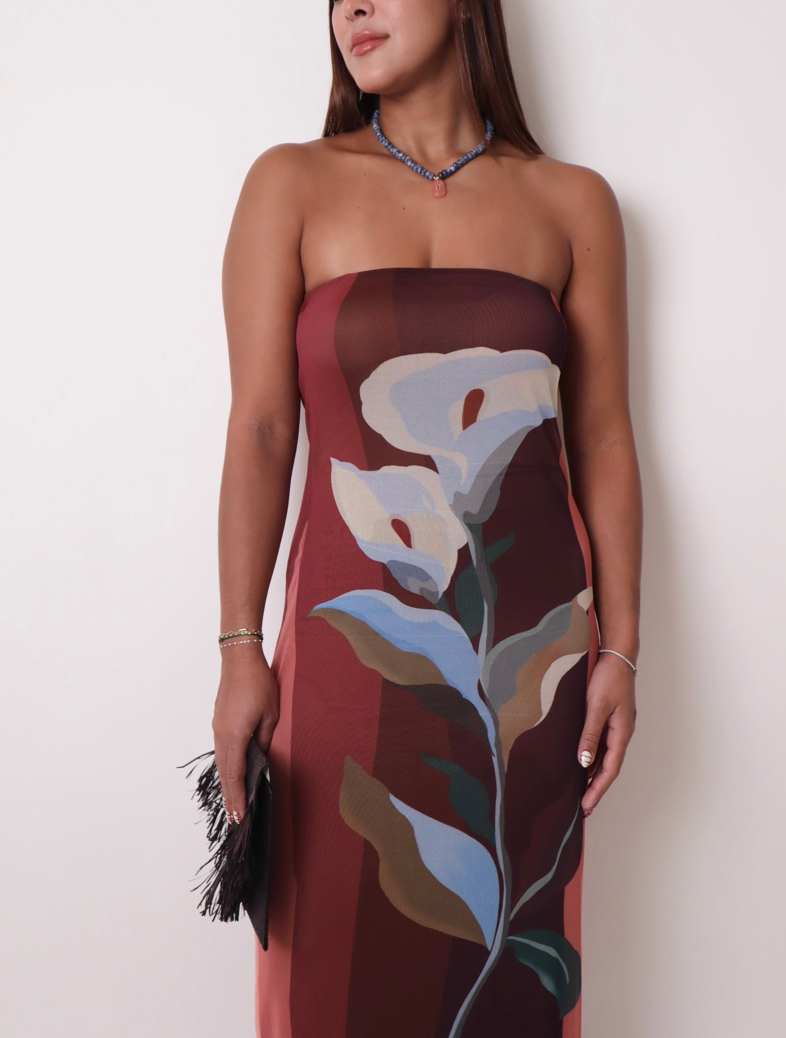 Multicolor Strapless Mesh Maxi Dress
