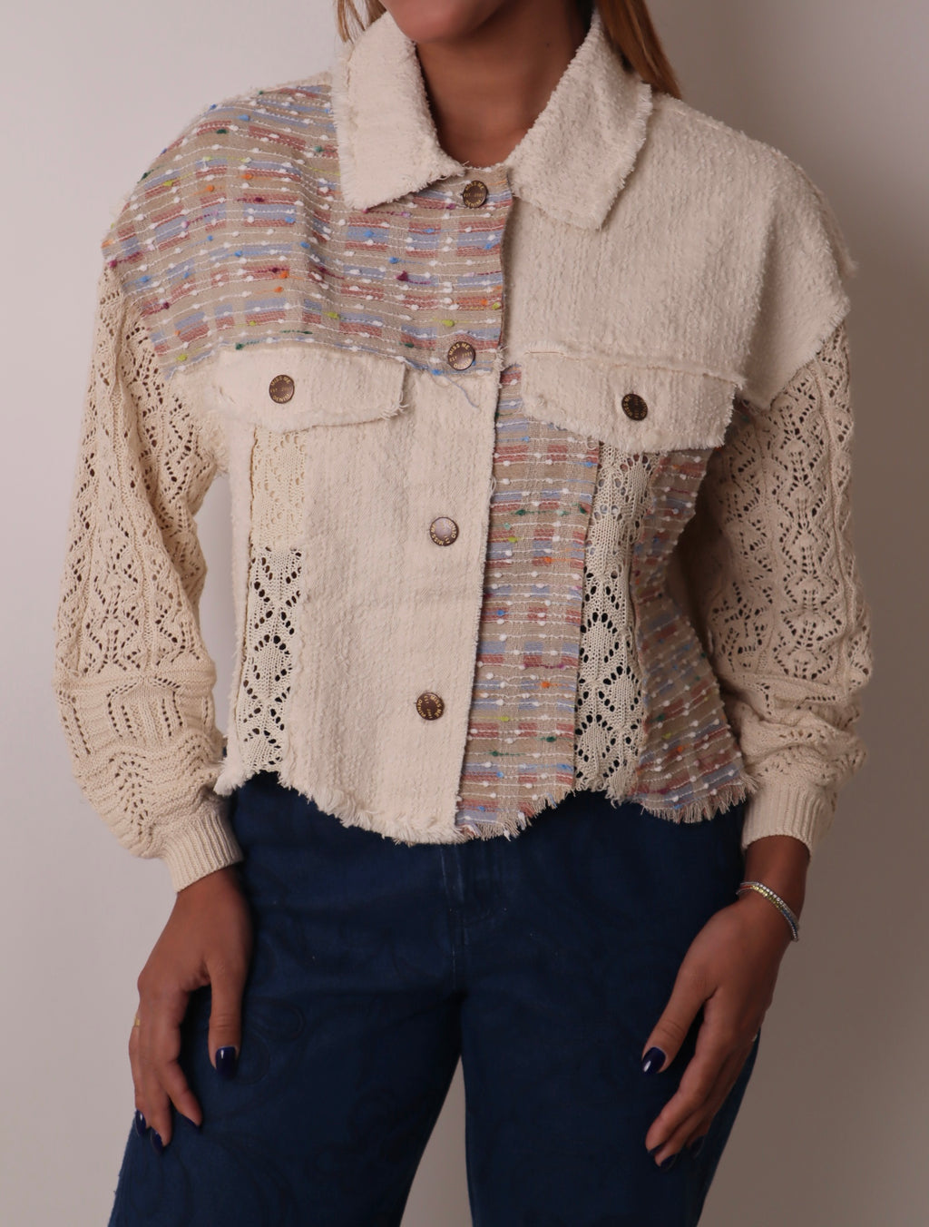 Mix Media Cropped Jacket