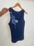 Crochet Flowers Tank Top Navy Blue
