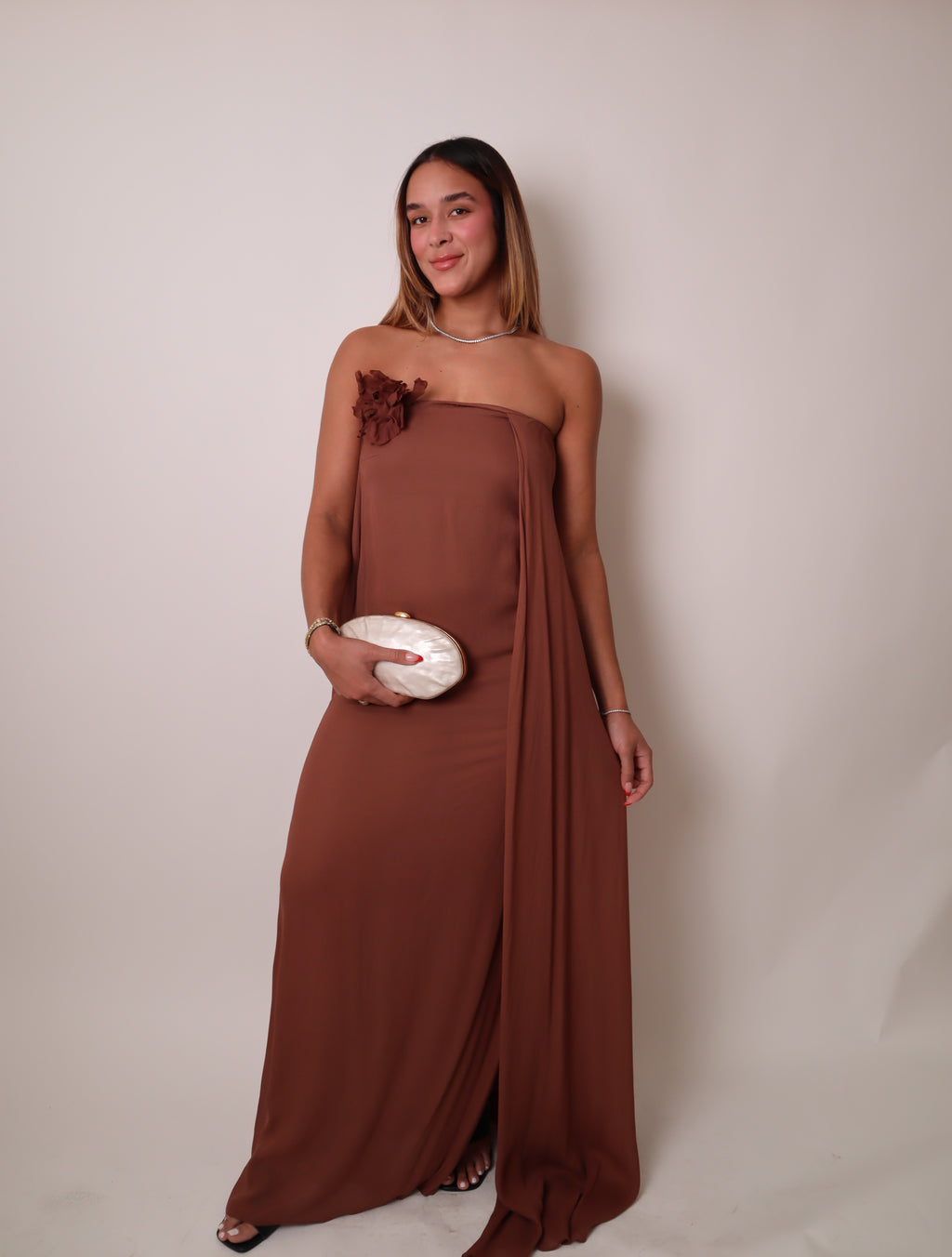 Brown Strapless Long Dress