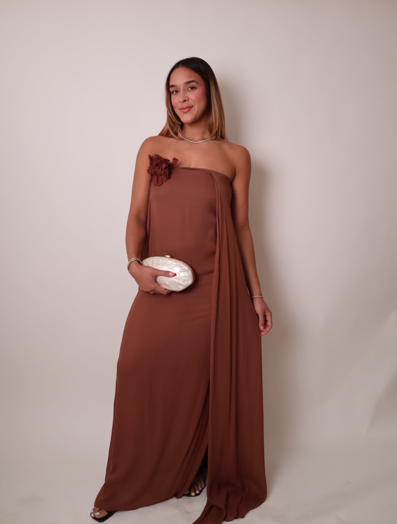 Brown Strapless Long Dress