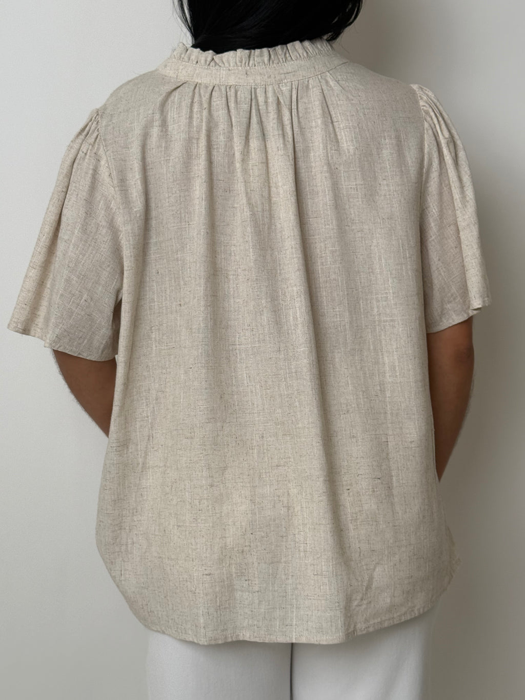 Cream Ruffle Neck Top