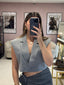 Grey Cropped Blazer Top