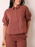 Embroidered Button Front Boxy Cropped Jacket