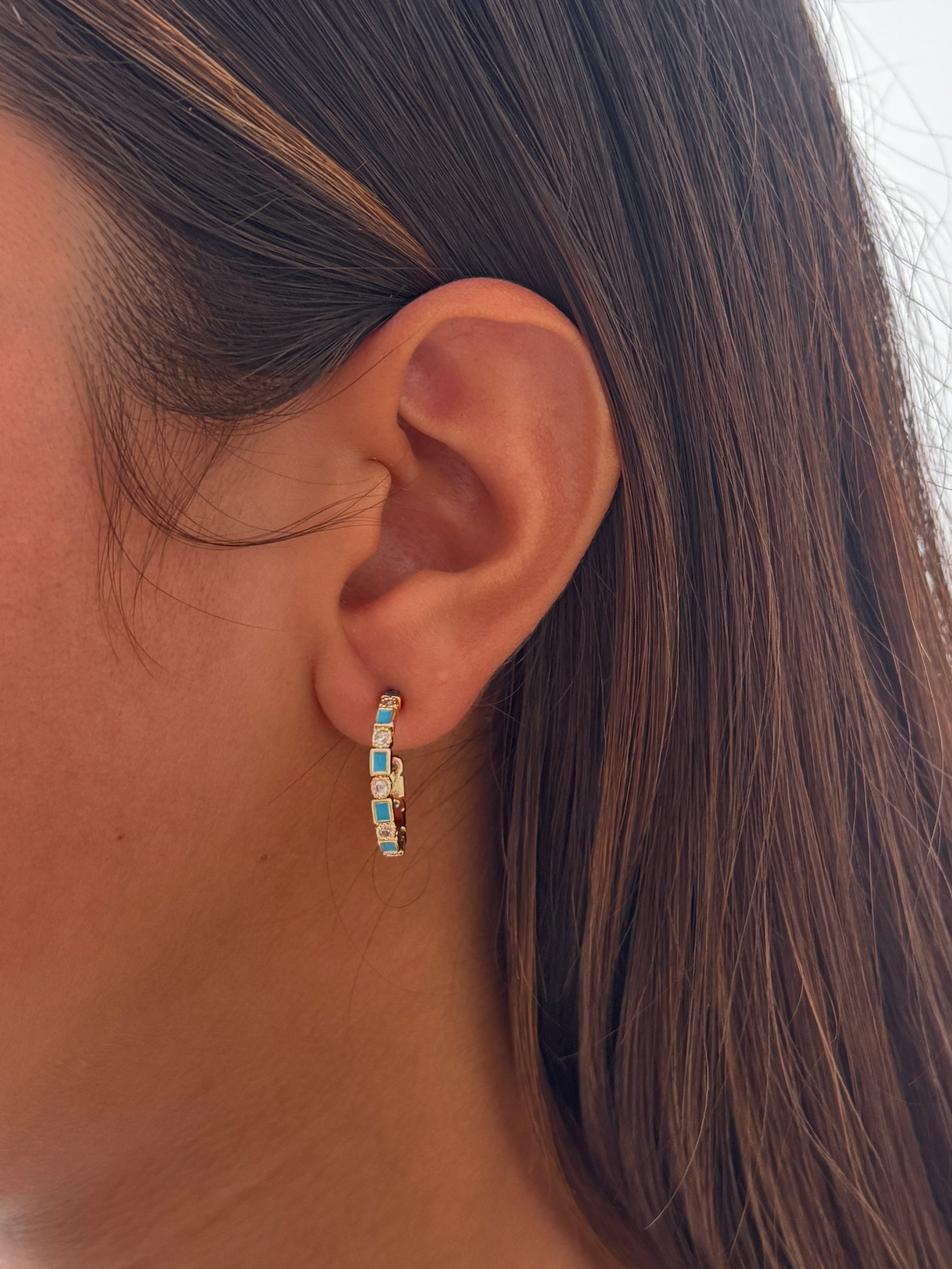 Turquoise and Crystal Hoops