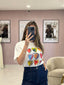 White T-Shirt Colorful Hearts