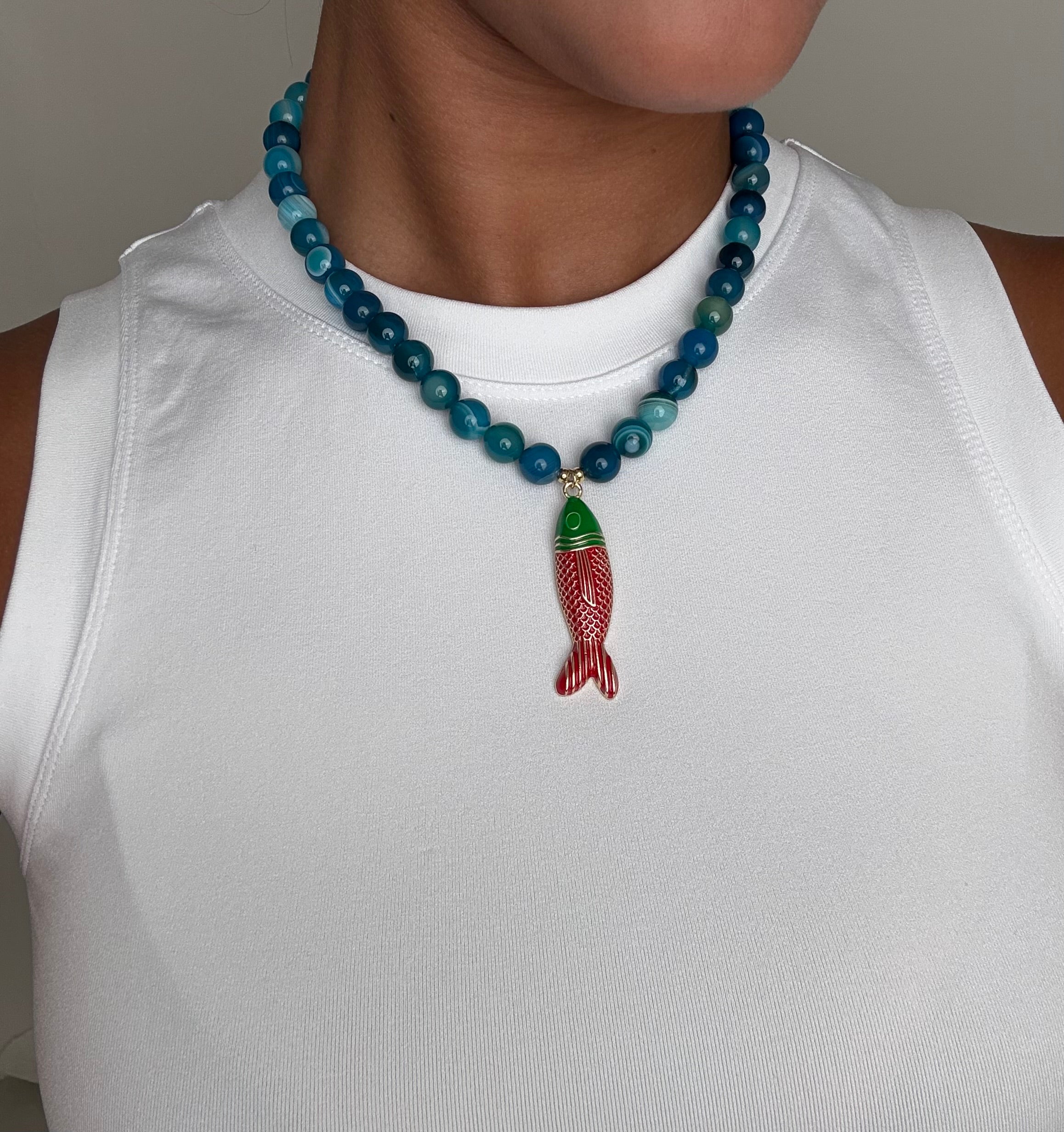 Mixed Blue Stones Fish Necklace