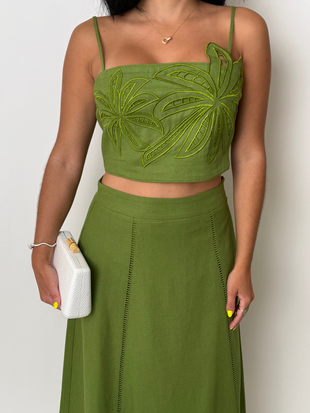 Palm Tree Embroidered Linen Top
