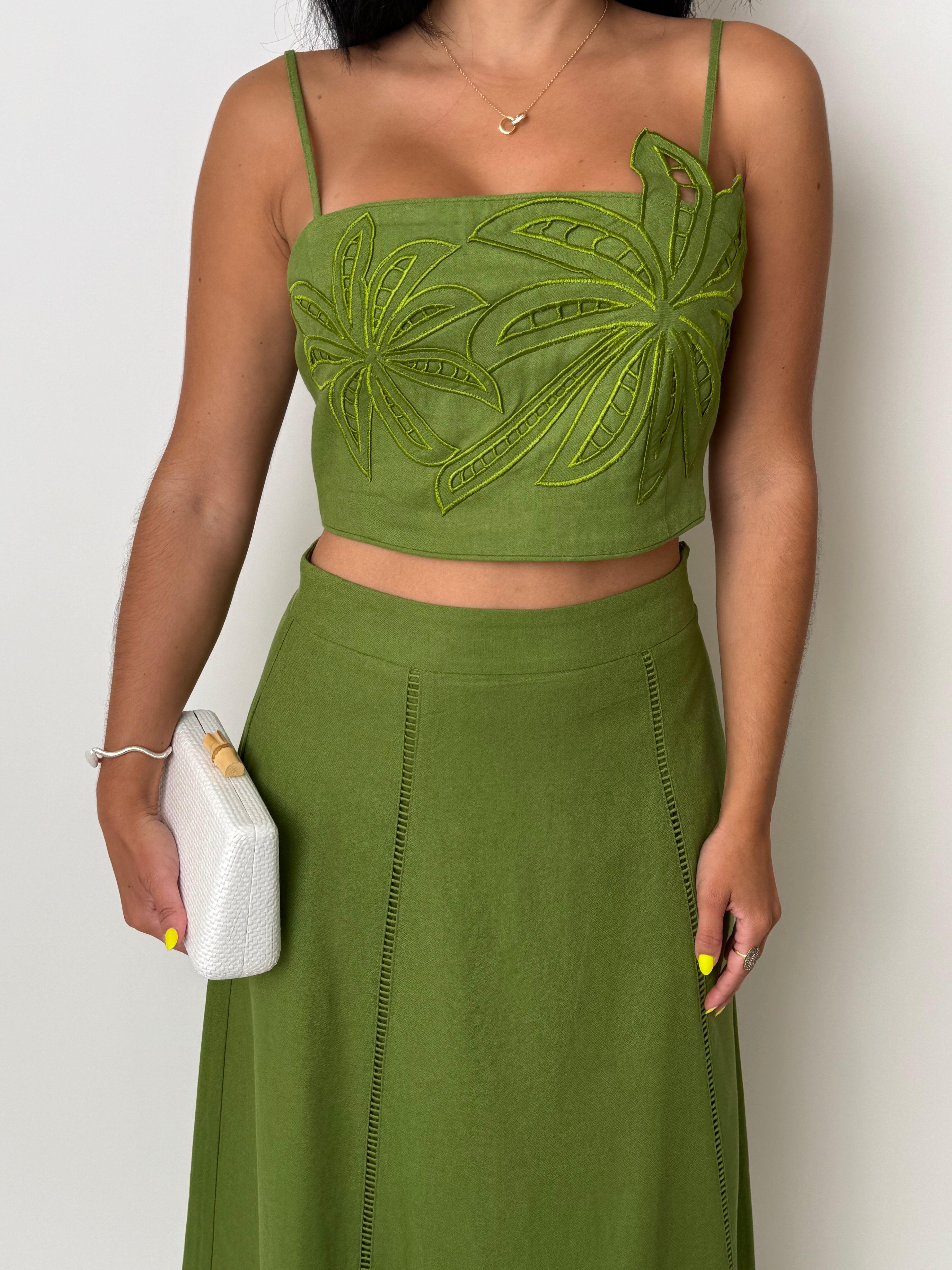 Palm Tree Embroidered Linen Top