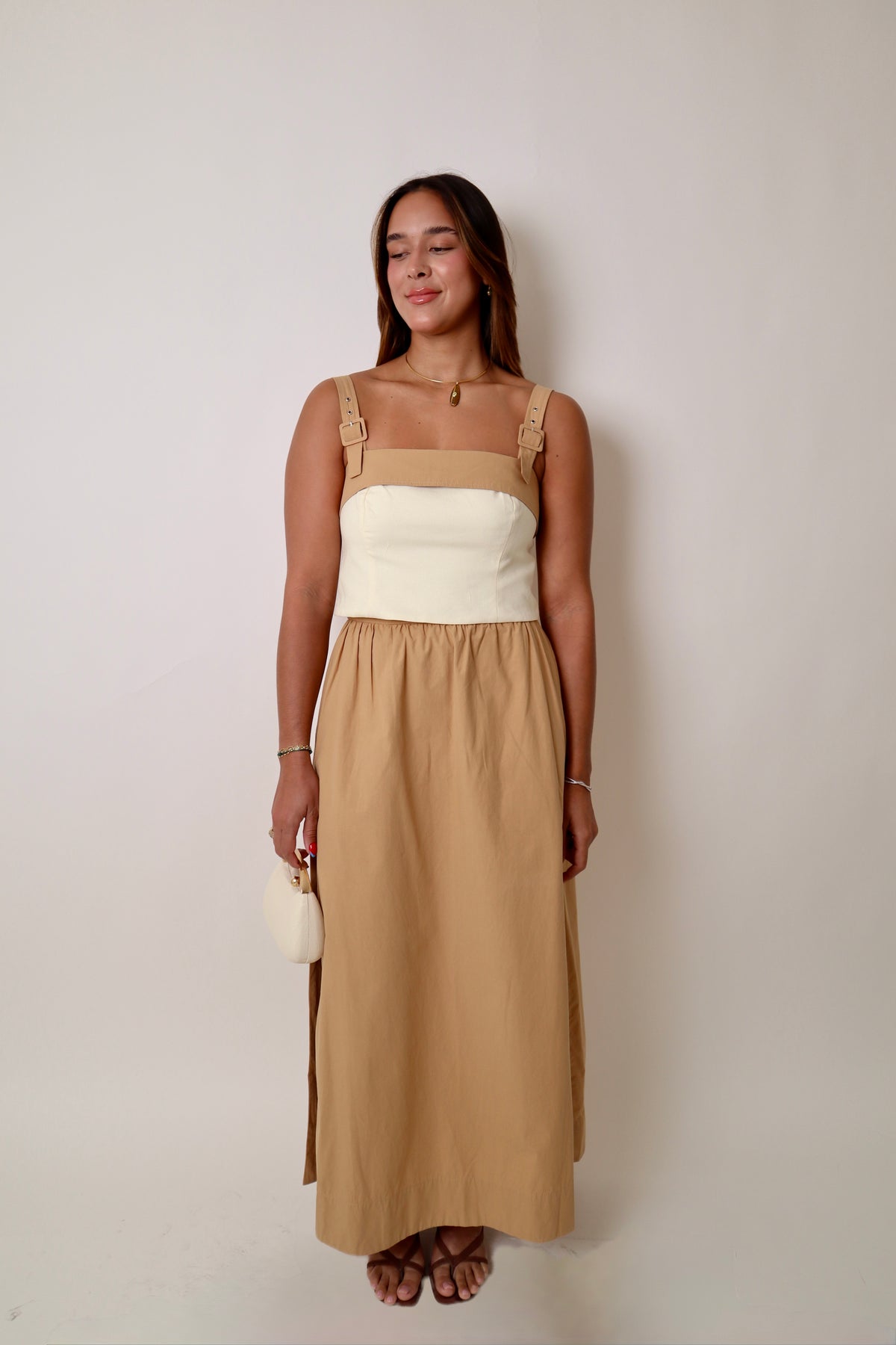 Bicolor Buckled Linen Blouse