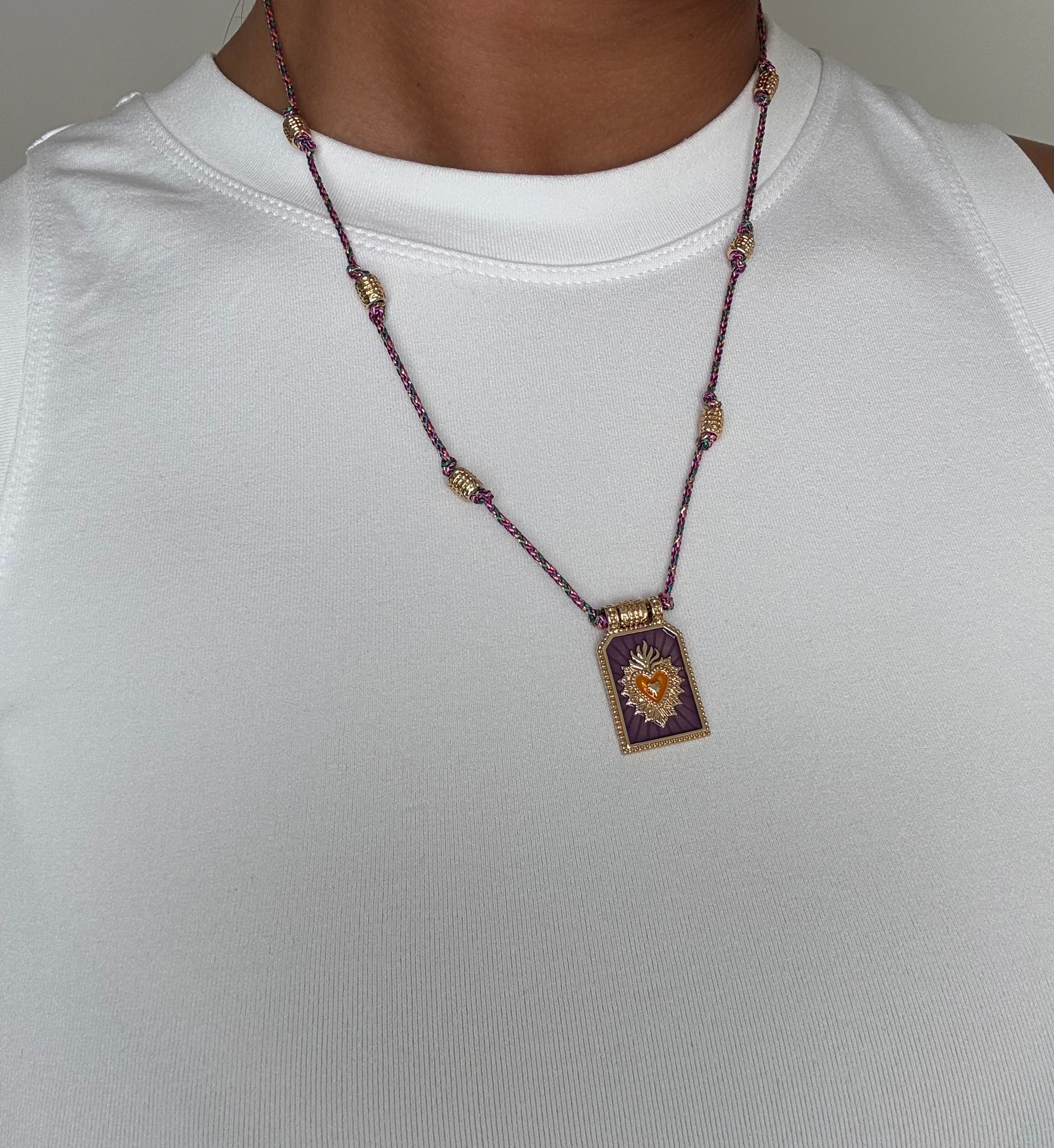 Purple Heart Pendant Thread Necklace