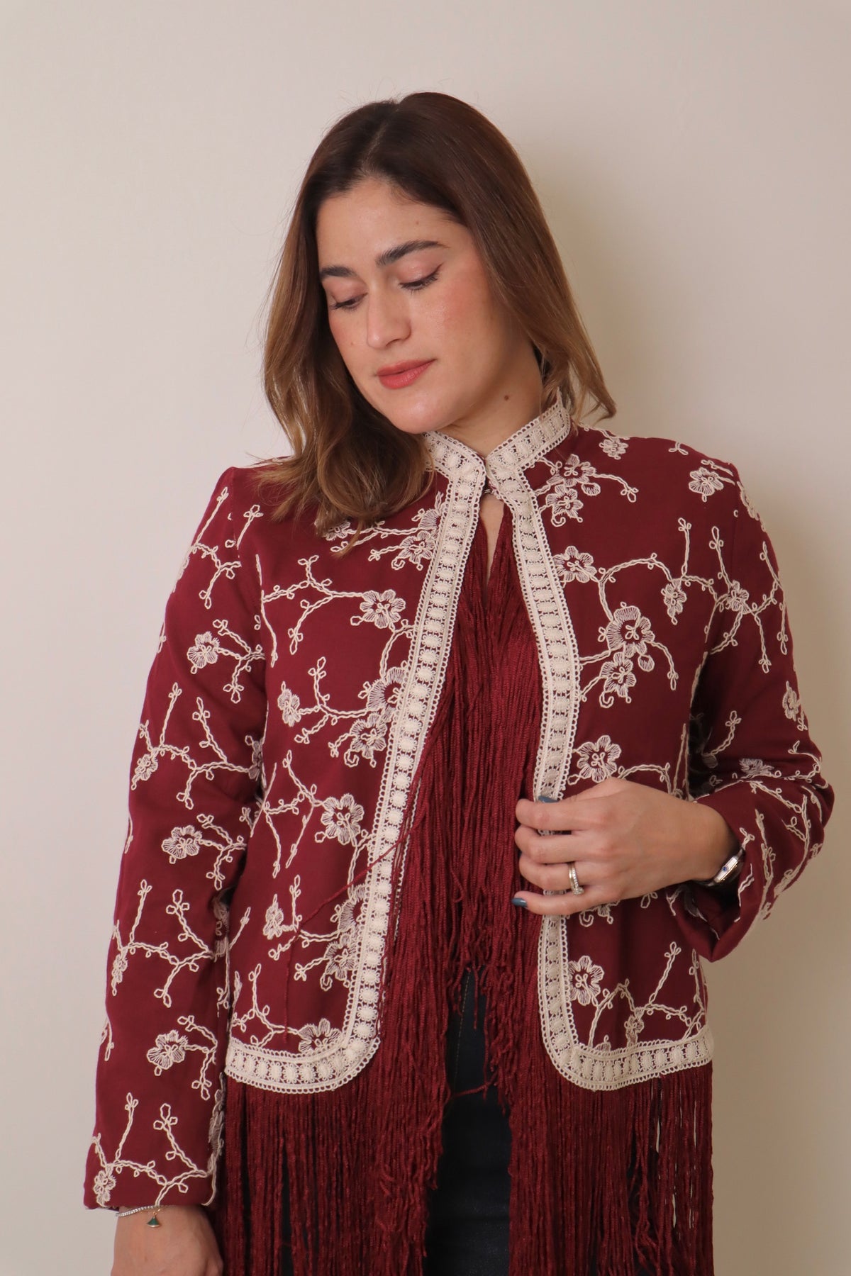 Burgundy Fringe Jacket