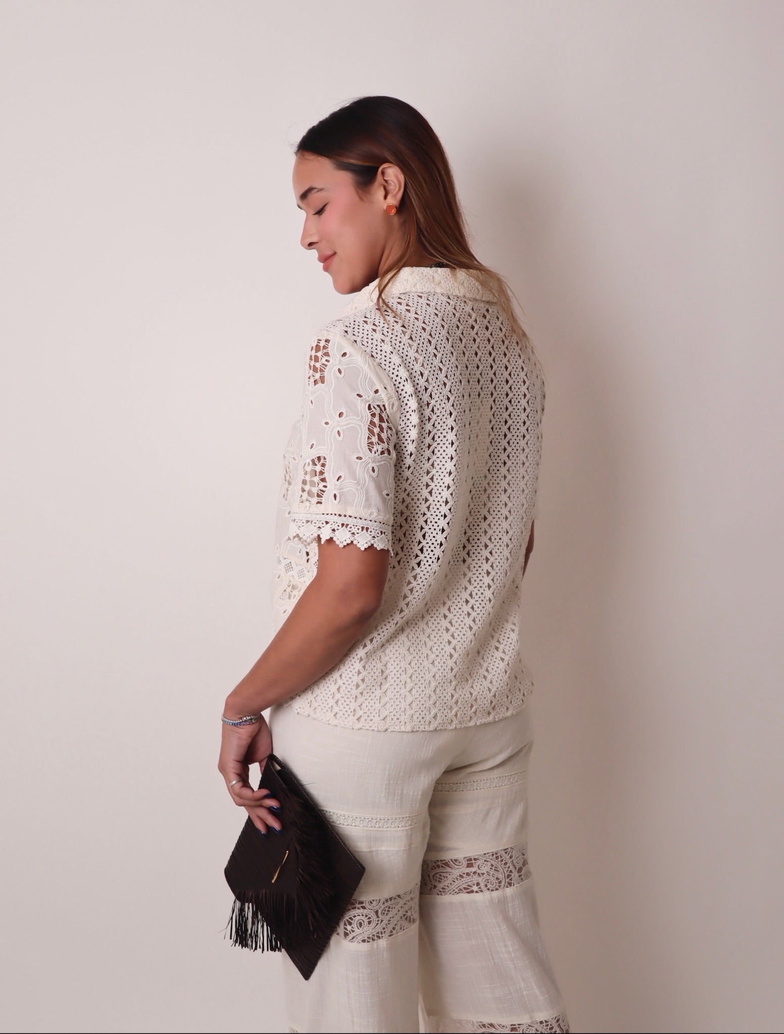 Cropped Sleeve Crochet Top