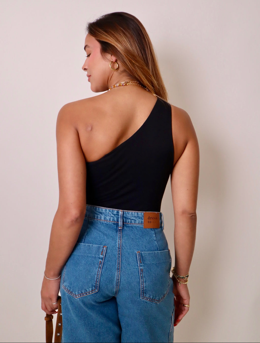 One Shoulder Crepe-Bodysuit
