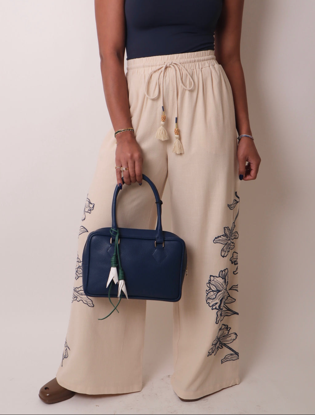 Wide Leg Pant with Floral Embroidery