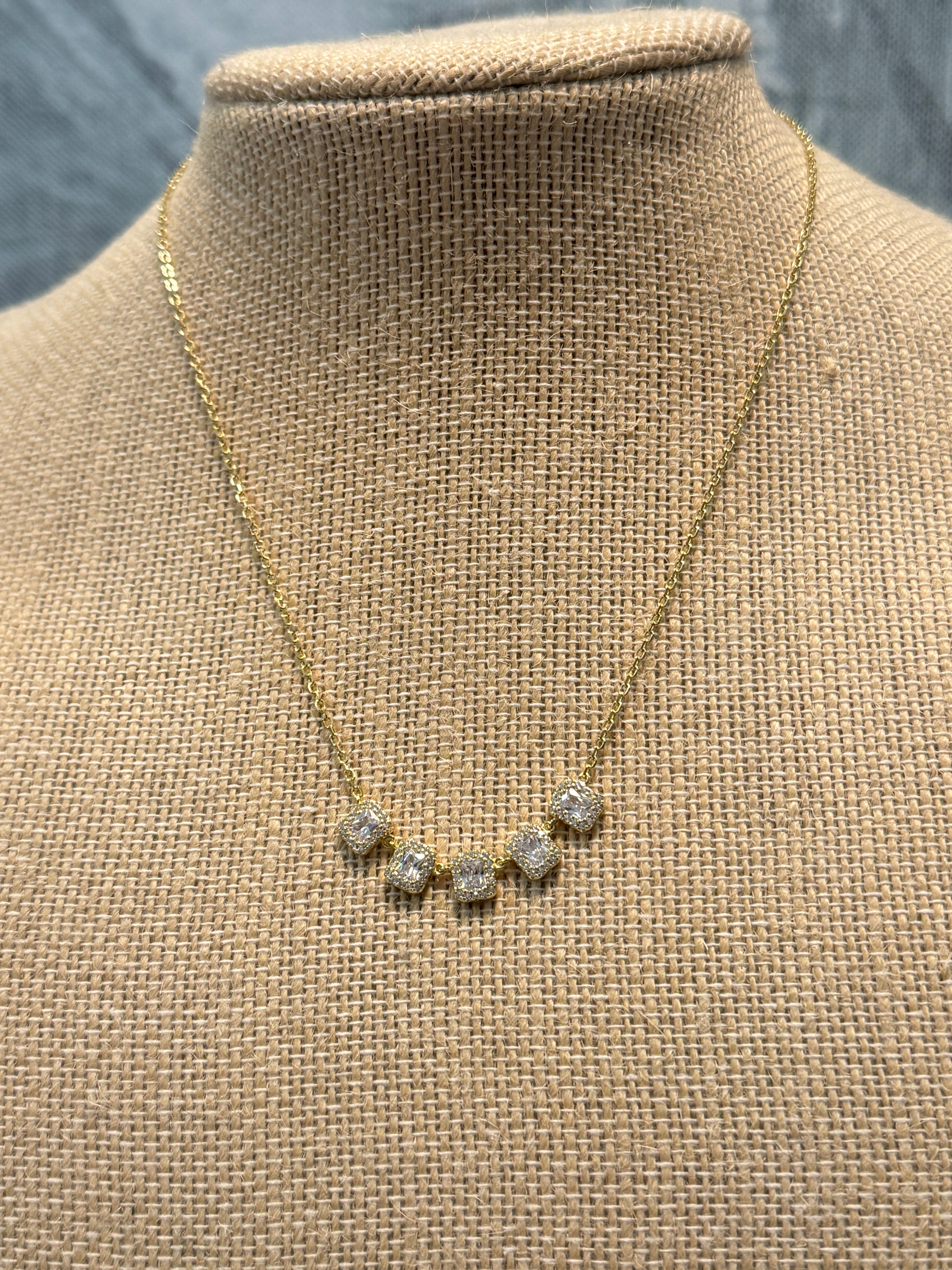 Emerald Cut Cluster Necklace