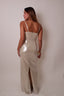 Metallic Cream Flowers Long Dress