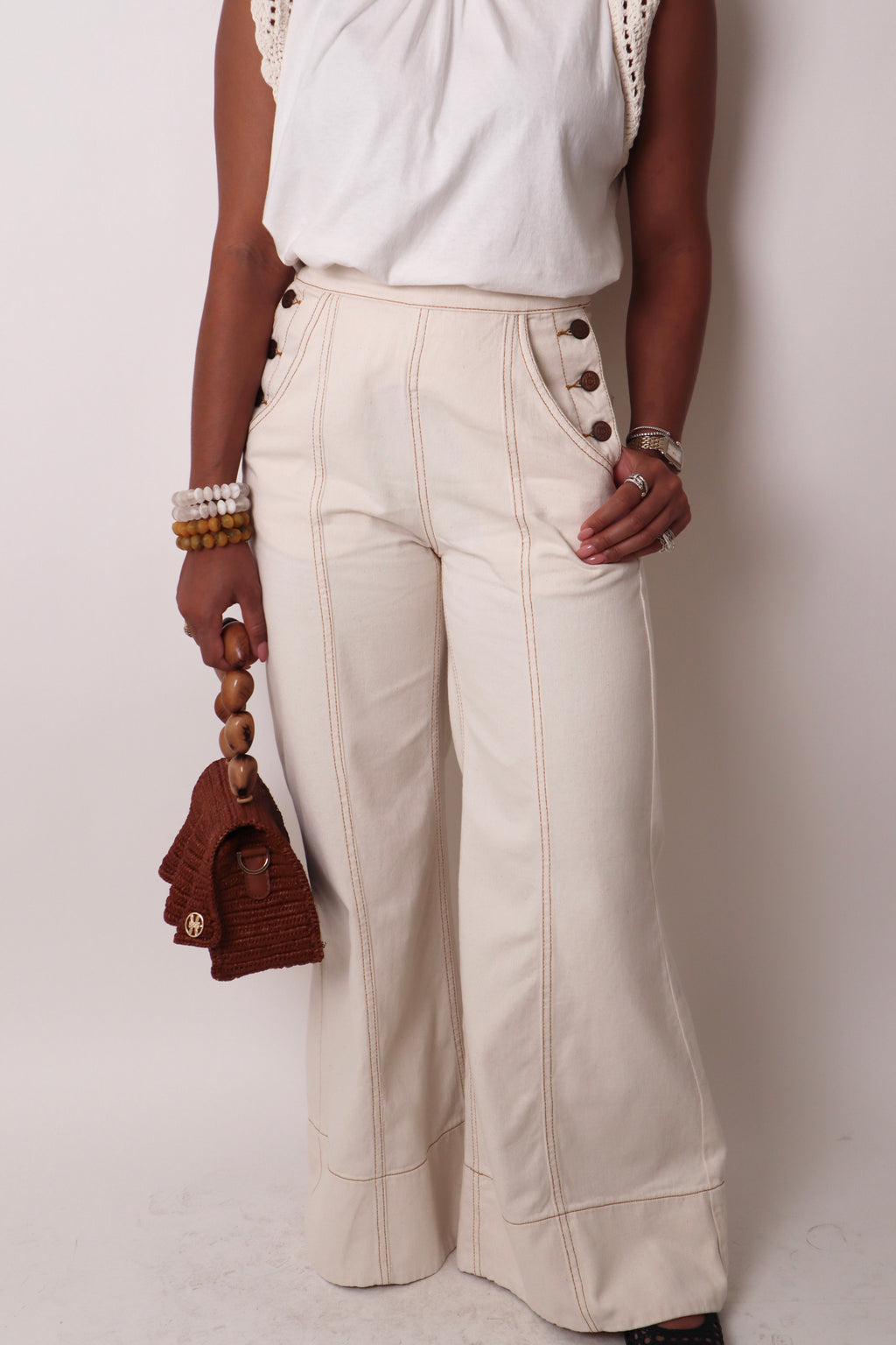 Twill Button Detail Pant