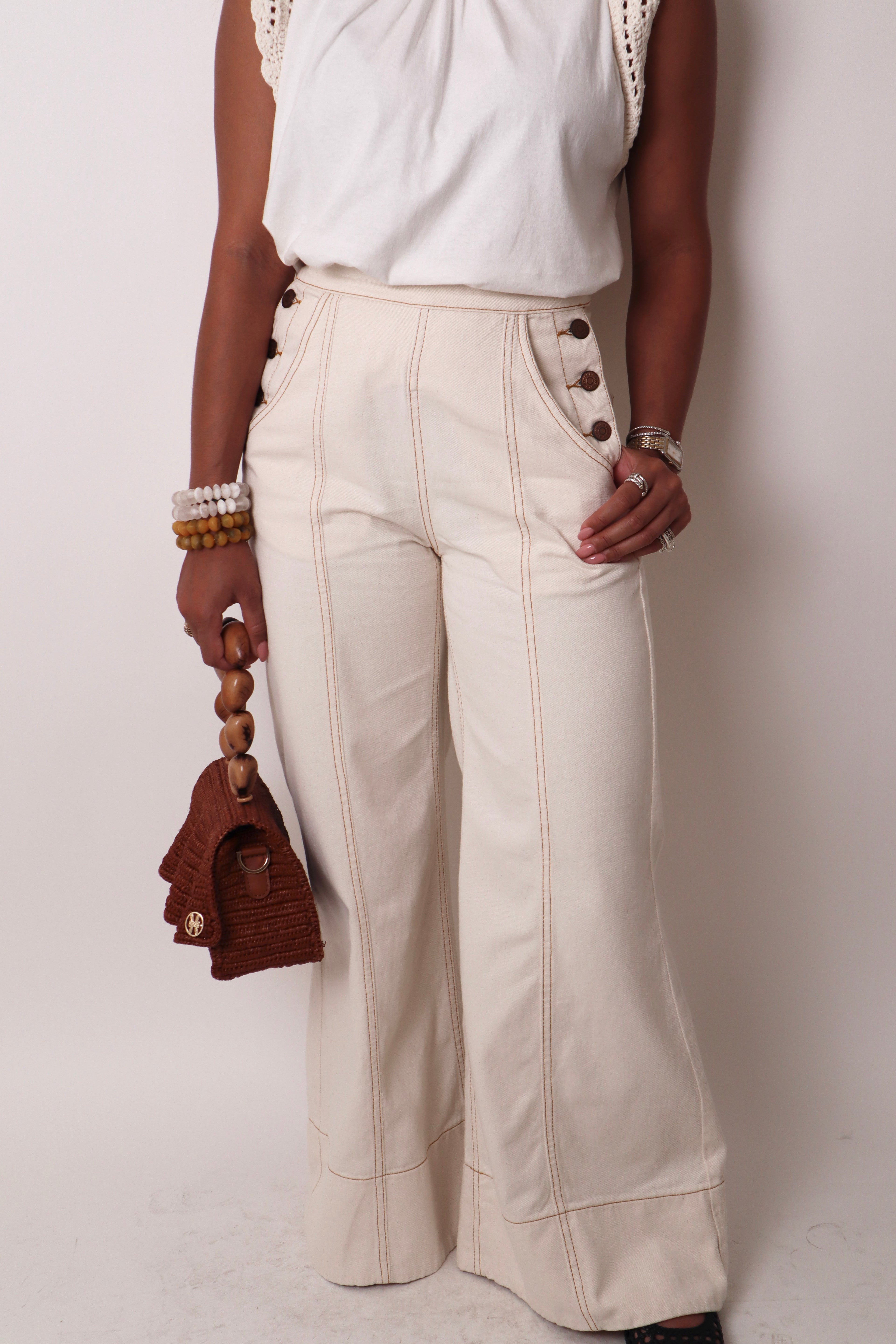 Twill Button Detail Pant