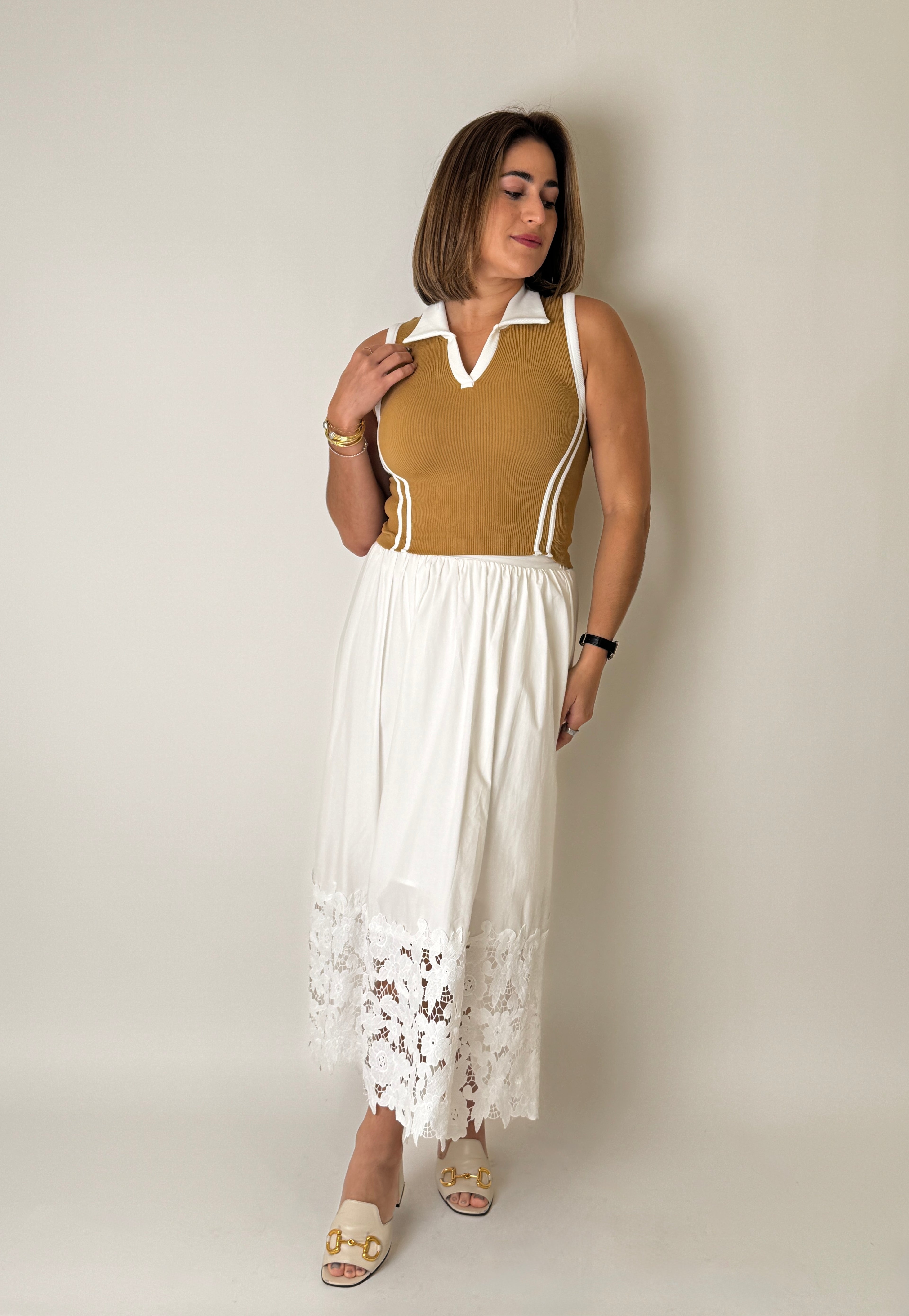 White Flowers Midi Skirt