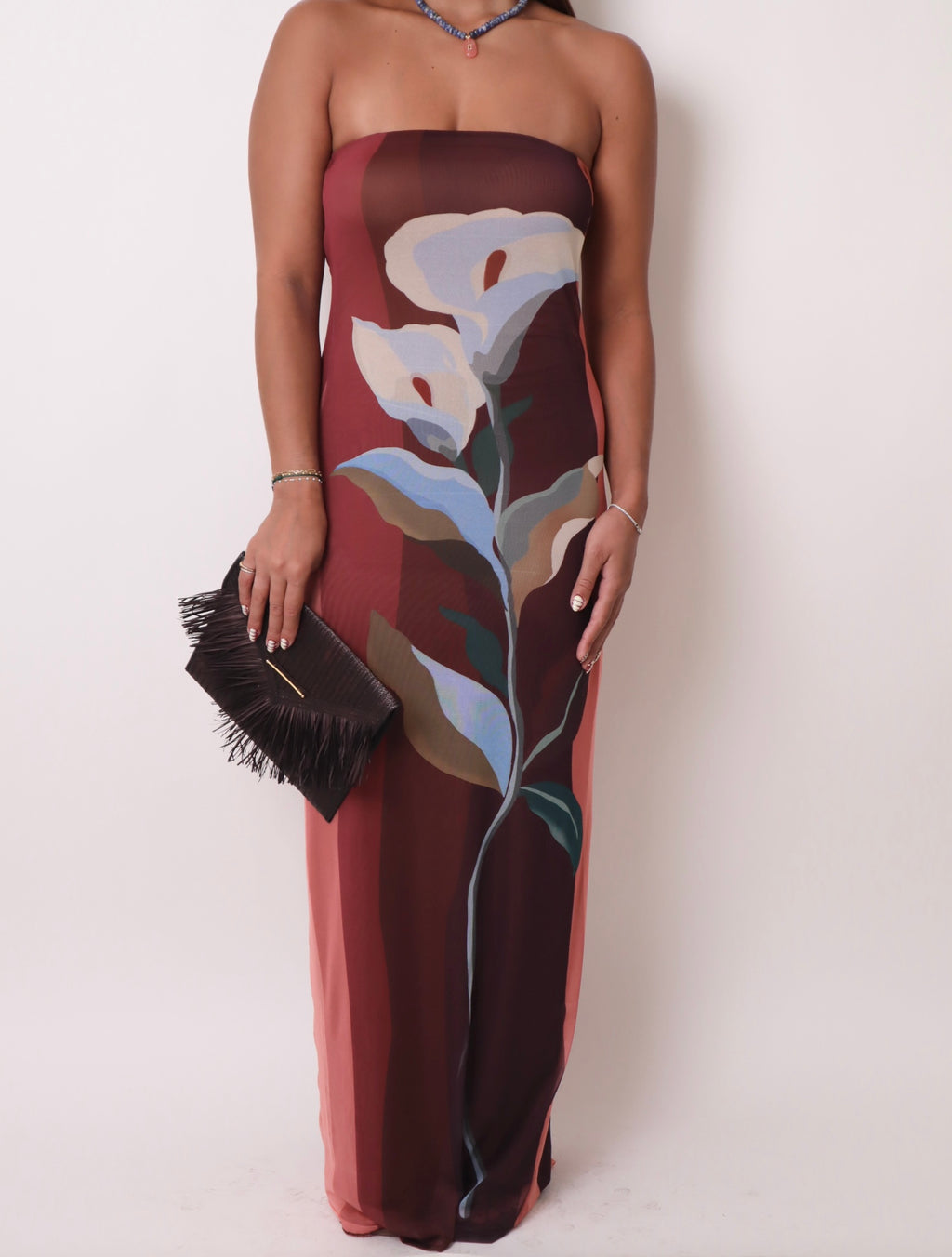 Multicolor Strapless Mesh Maxi Dress