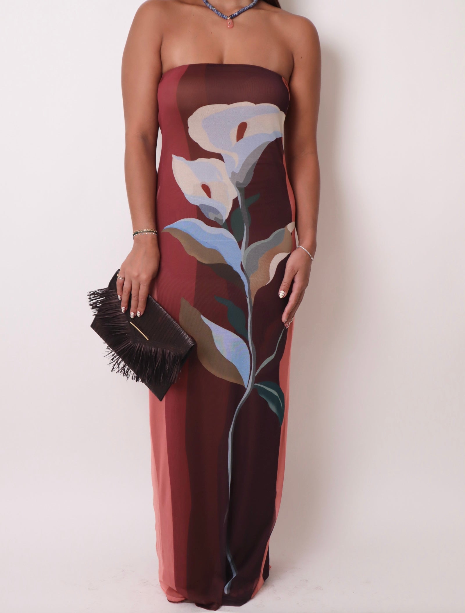 Multicolor Strapless Mesh Maxi Dress