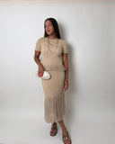 High Rise Ribbed Sweater Flared Midi Skirt