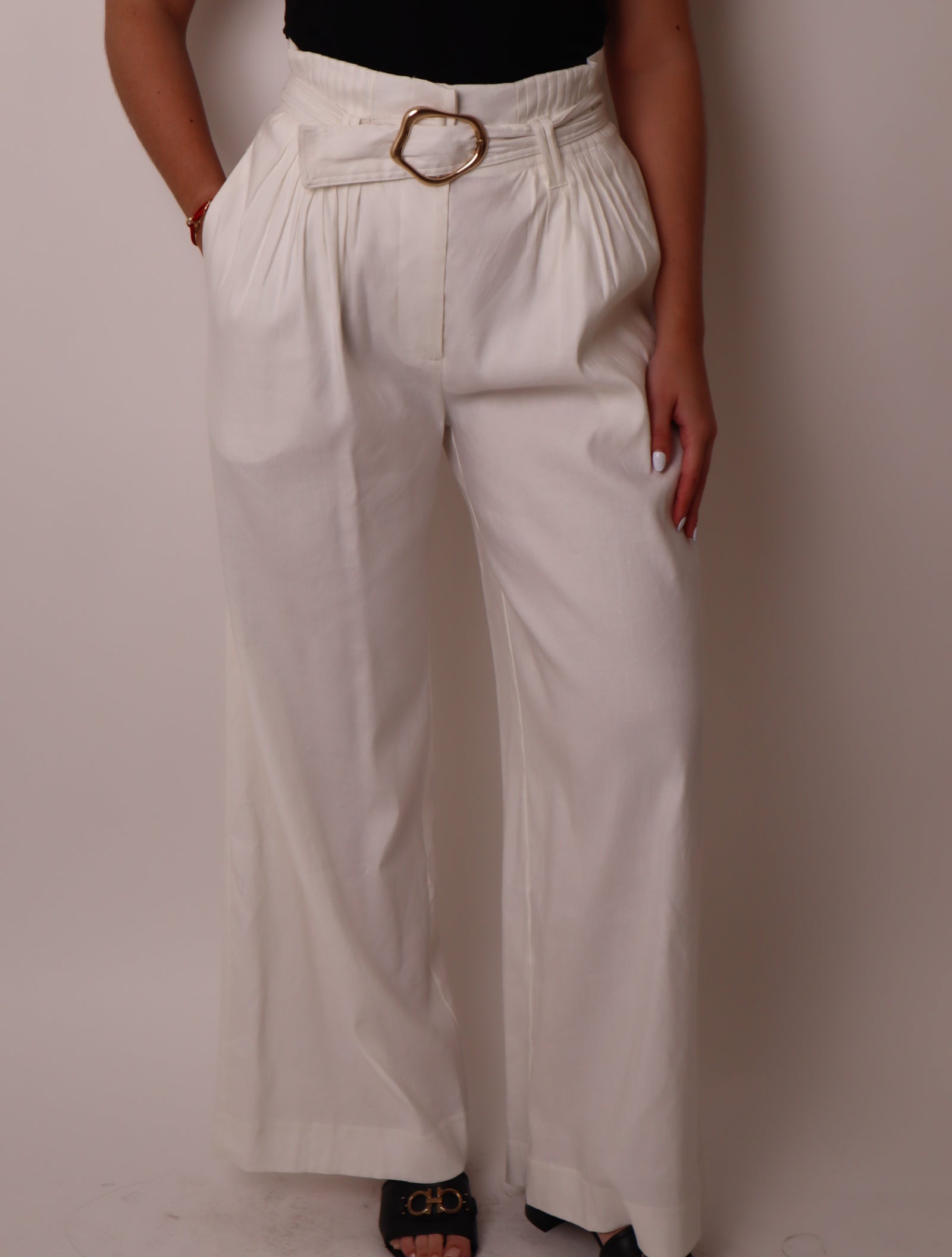 Ivory Long Pant & Gold Belt