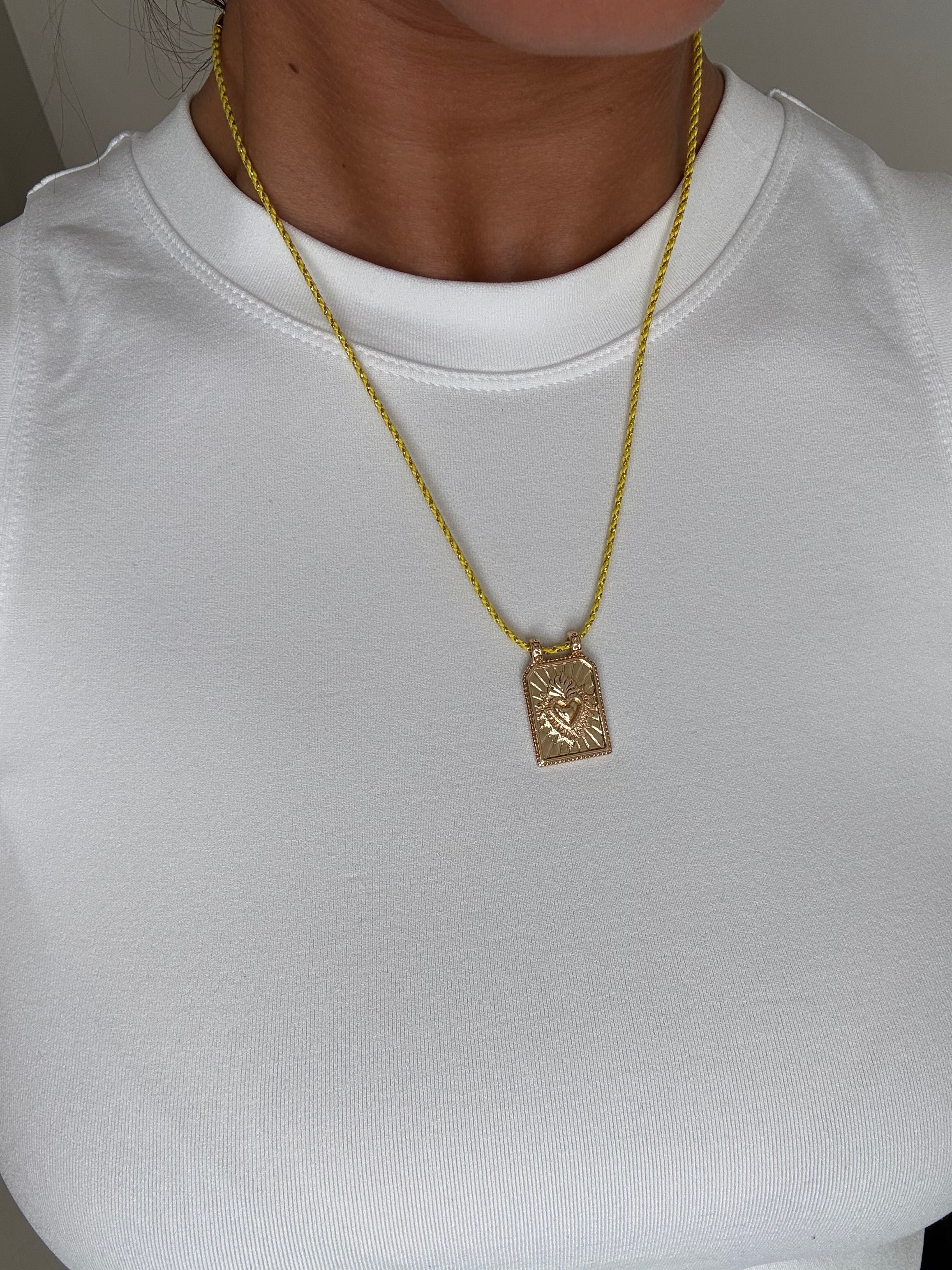 Yellow Gold Heart Pendant Thread Necklace