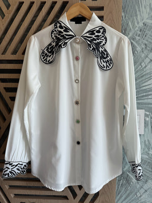 White Butterfly Collar Top