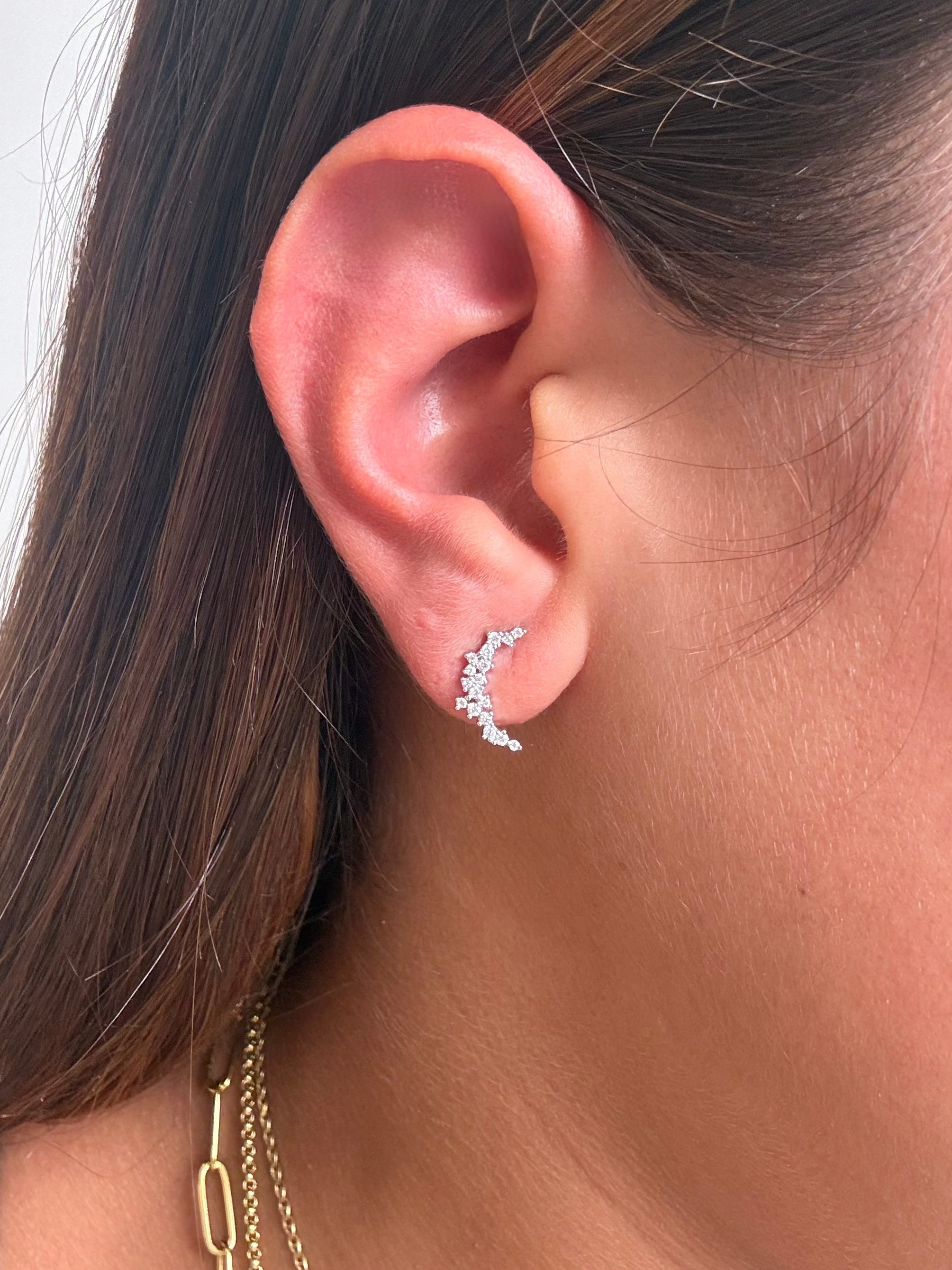 Crescent Moon Pave Earrings